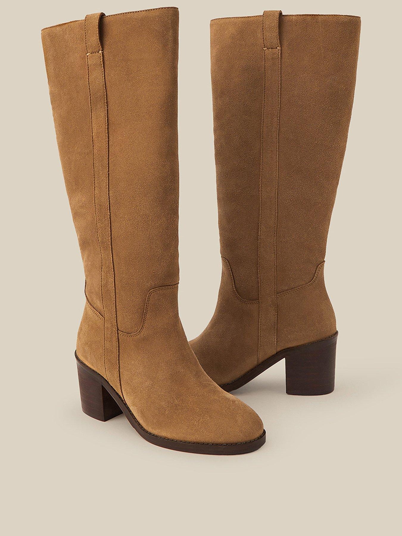 Image 2 of 3 of Monsoon Womens Isla Suede Block Heel Knee High Boots - Brown