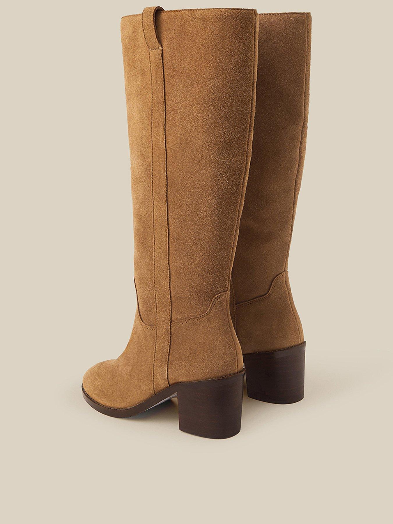 Image 3 of 3 of Monsoon Womens Isla Suede Block Heel Knee High Boots - Brown
