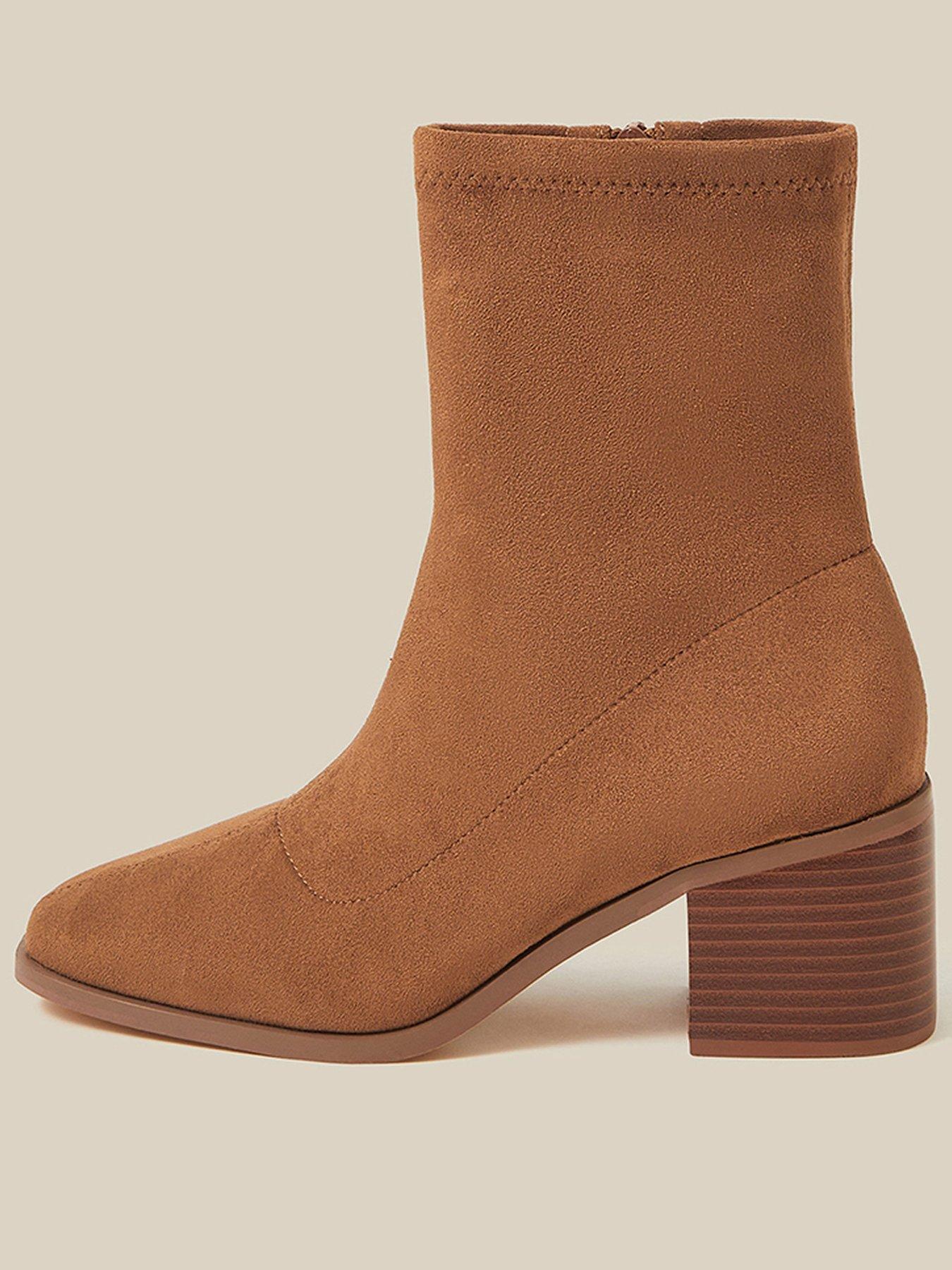 Image 1 of 3 of Monsoon Womens Suki Microsuede Sock Ankle Boots - Brown