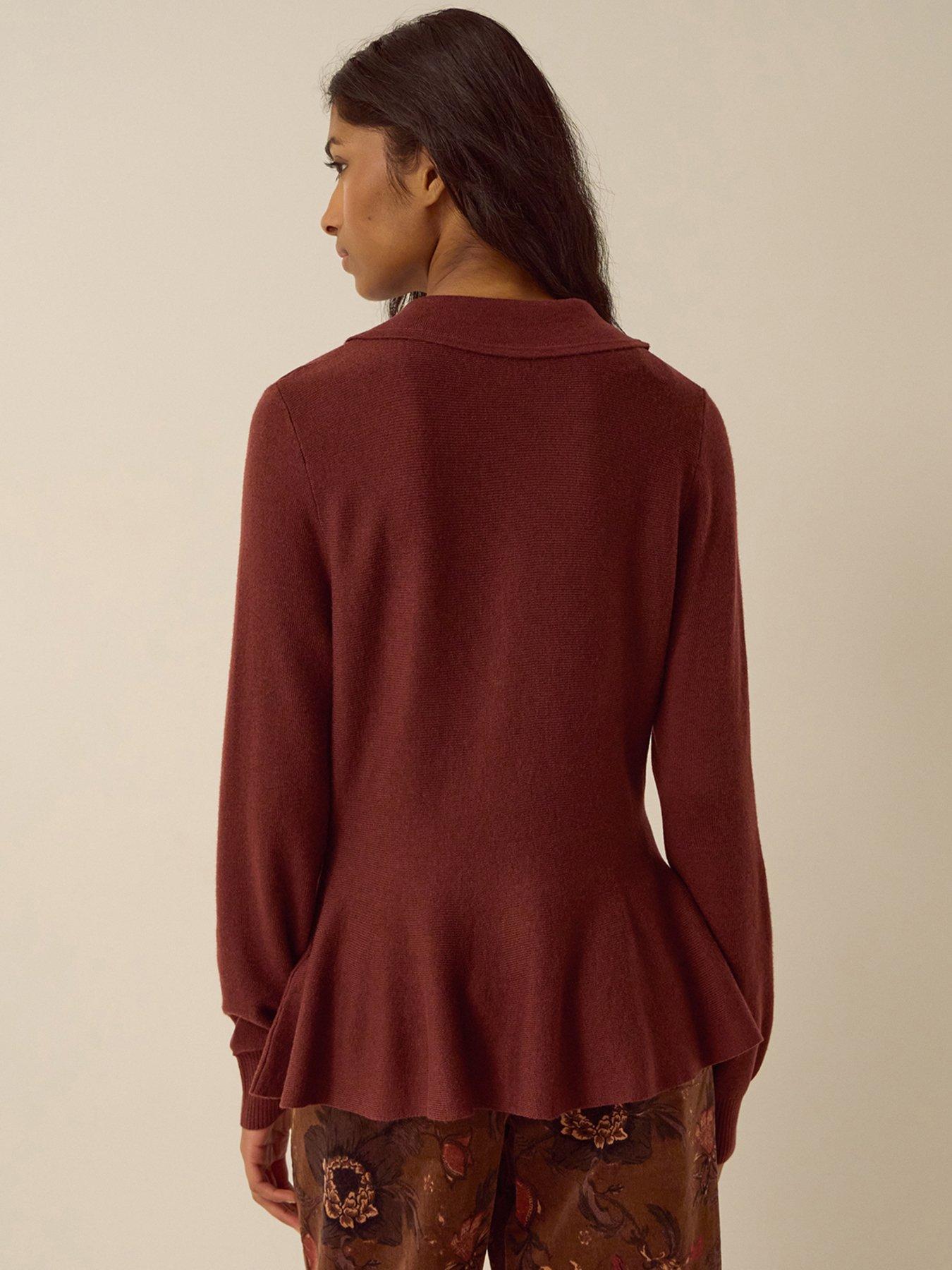 Image 2 of 5 of Monsoon Womens Kay Collared Peplum Button Cardigan - Brown