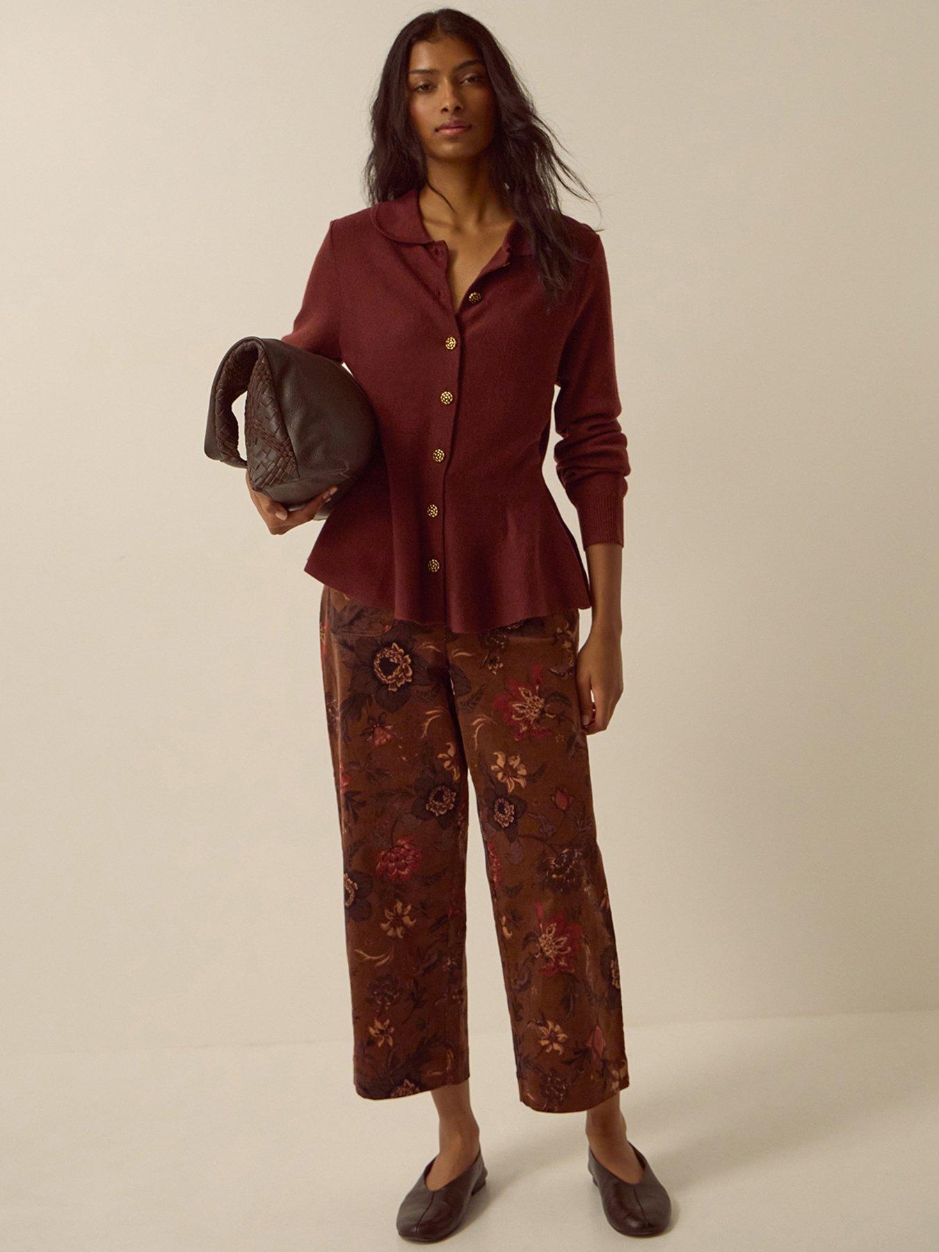 Image 3 of 5 of Monsoon Womens Kay Collared Peplum Button Cardigan - Brown