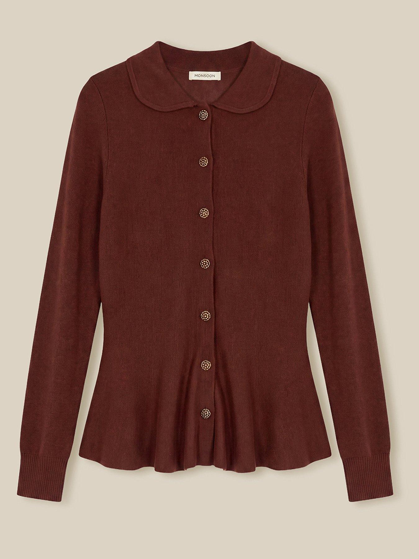 Image 5 of 5 of Monsoon Womens Kay Collared Peplum Button Cardigan - Brown