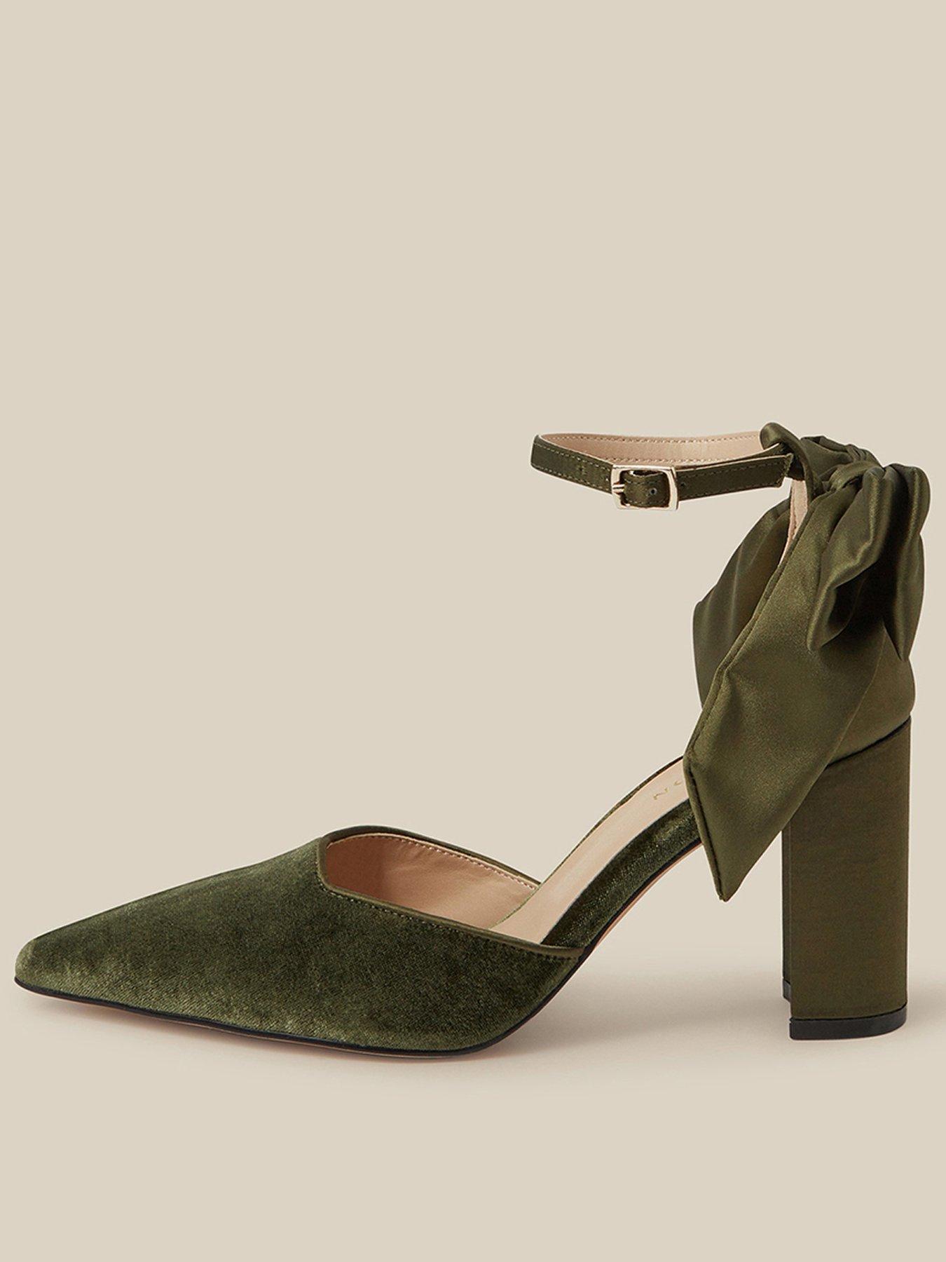 Image 1 of 3 of Monsoon Womens Viera Velvet Bow Heels - Green