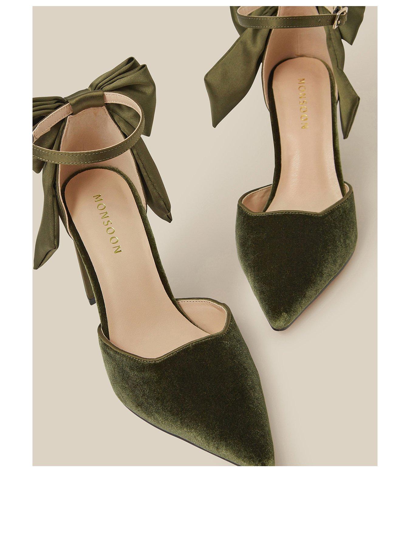 Image 2 of 3 of Monsoon Womens Viera Velvet Bow Heels - Green