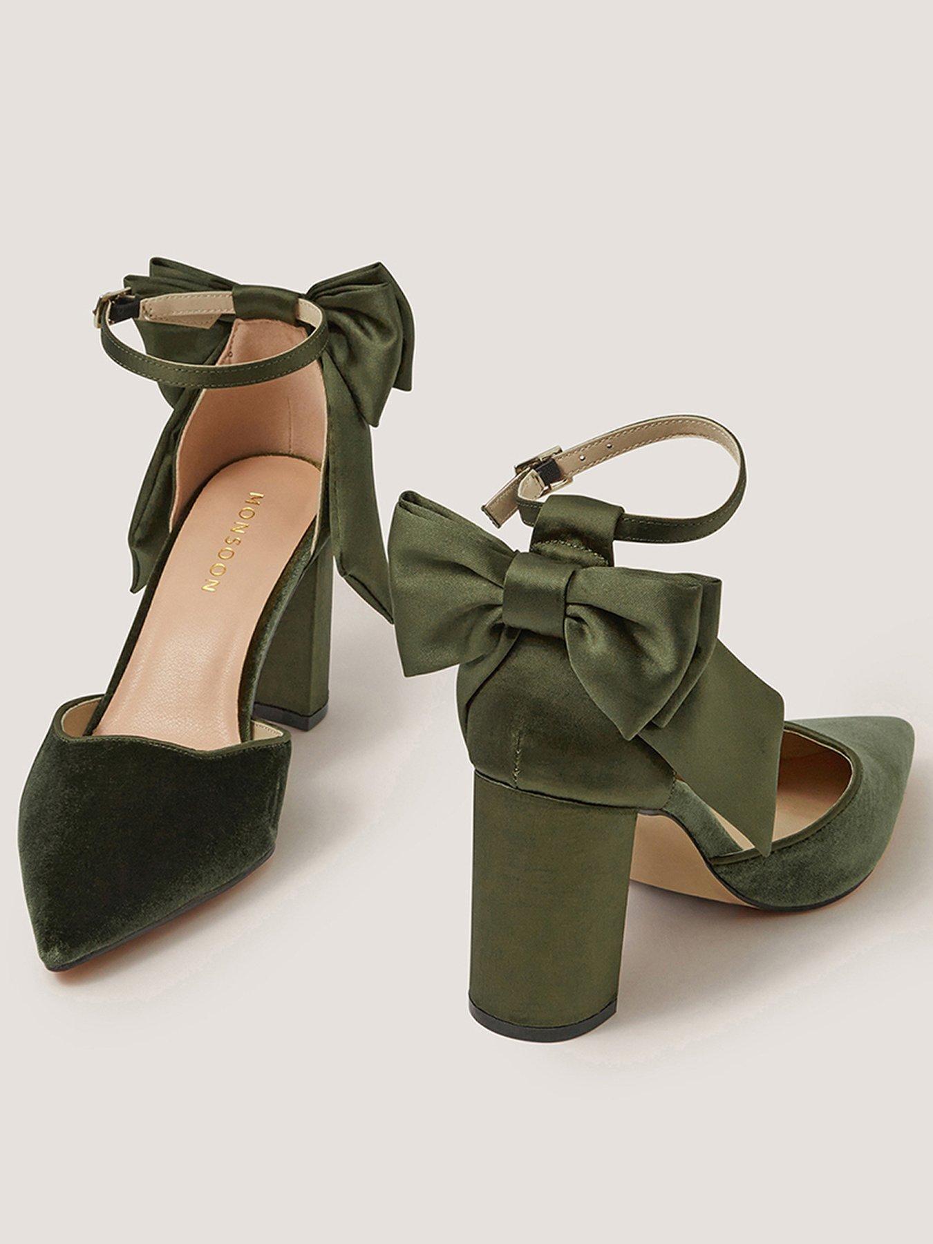 Image 3 of 3 of Monsoon Womens Viera Velvet Bow Heels - Green