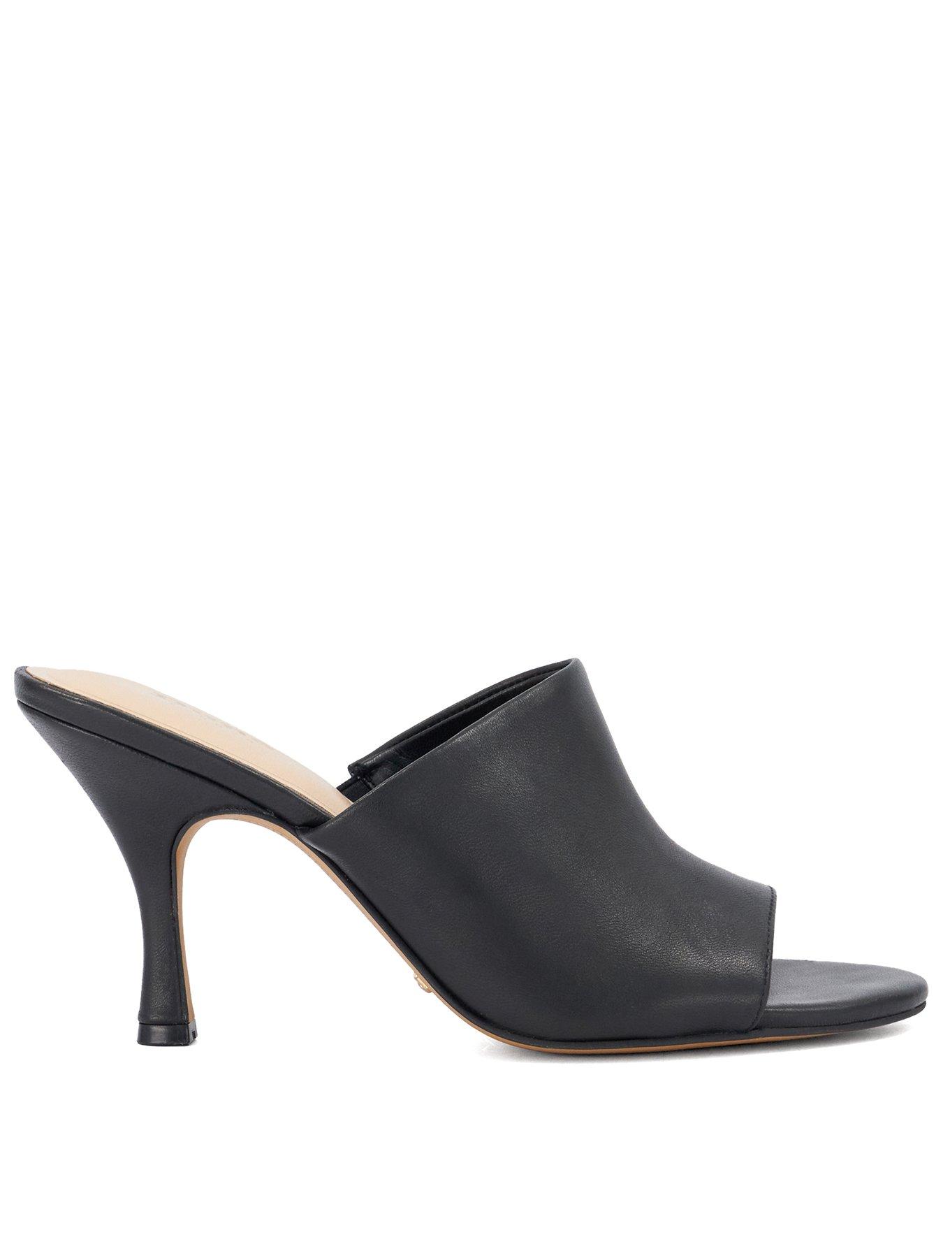 Dune London Womens Modena High Vamp Flared Heel Mule Sandals - Black
