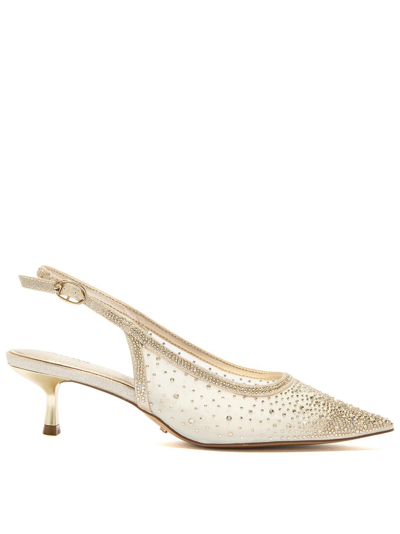 Dune London Womens Wide Fit Cirelle Sparkly Pointed Toe Slingbacks - Gold