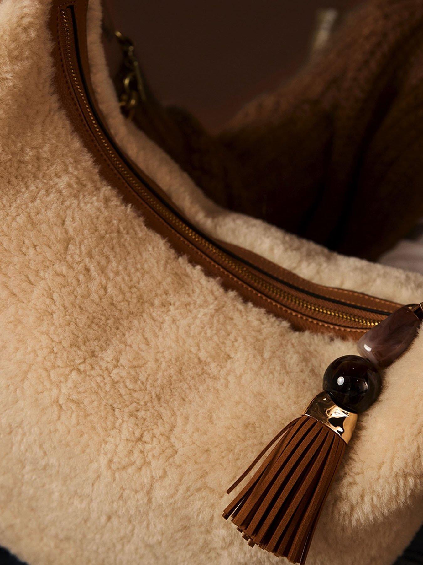 Image 5 of 6 of Luella Grey Theodora Scoop Hobo - Ecru Borg