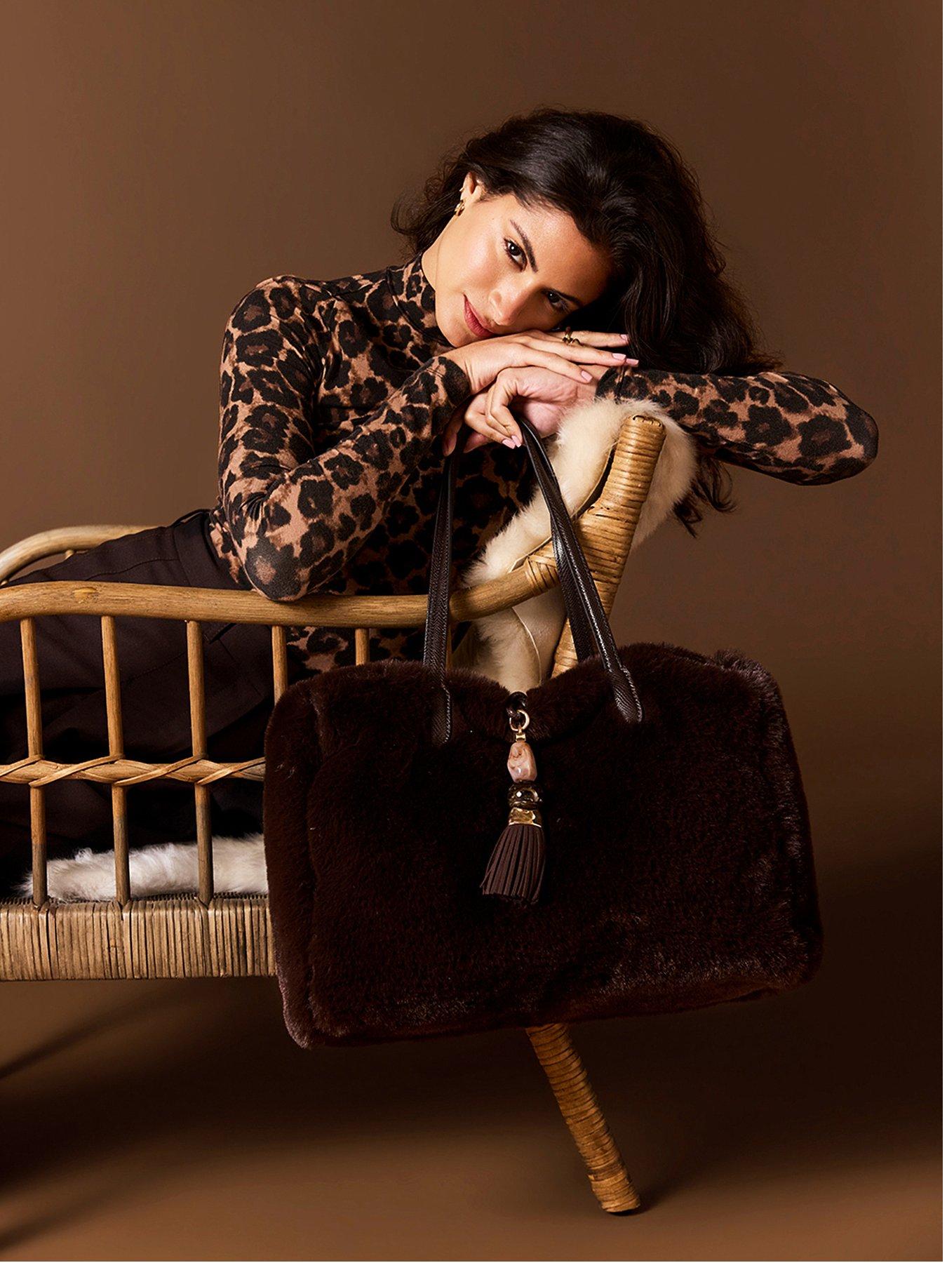 Image 1 of 6 of Luella Grey Sandrine Large Tote - Chocolate Faux Fur