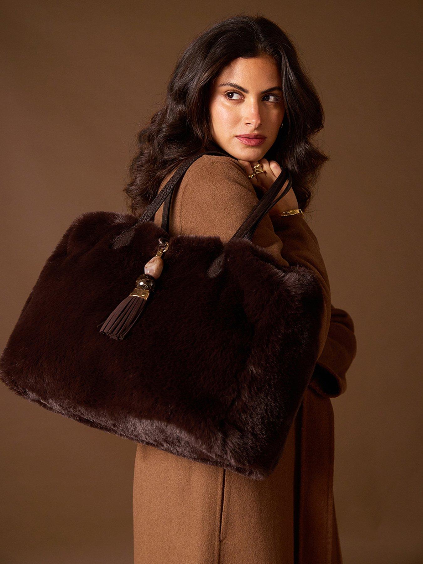 Image 6 of 6 of Luella Grey Sandrine Large Tote - Chocolate Faux Fur