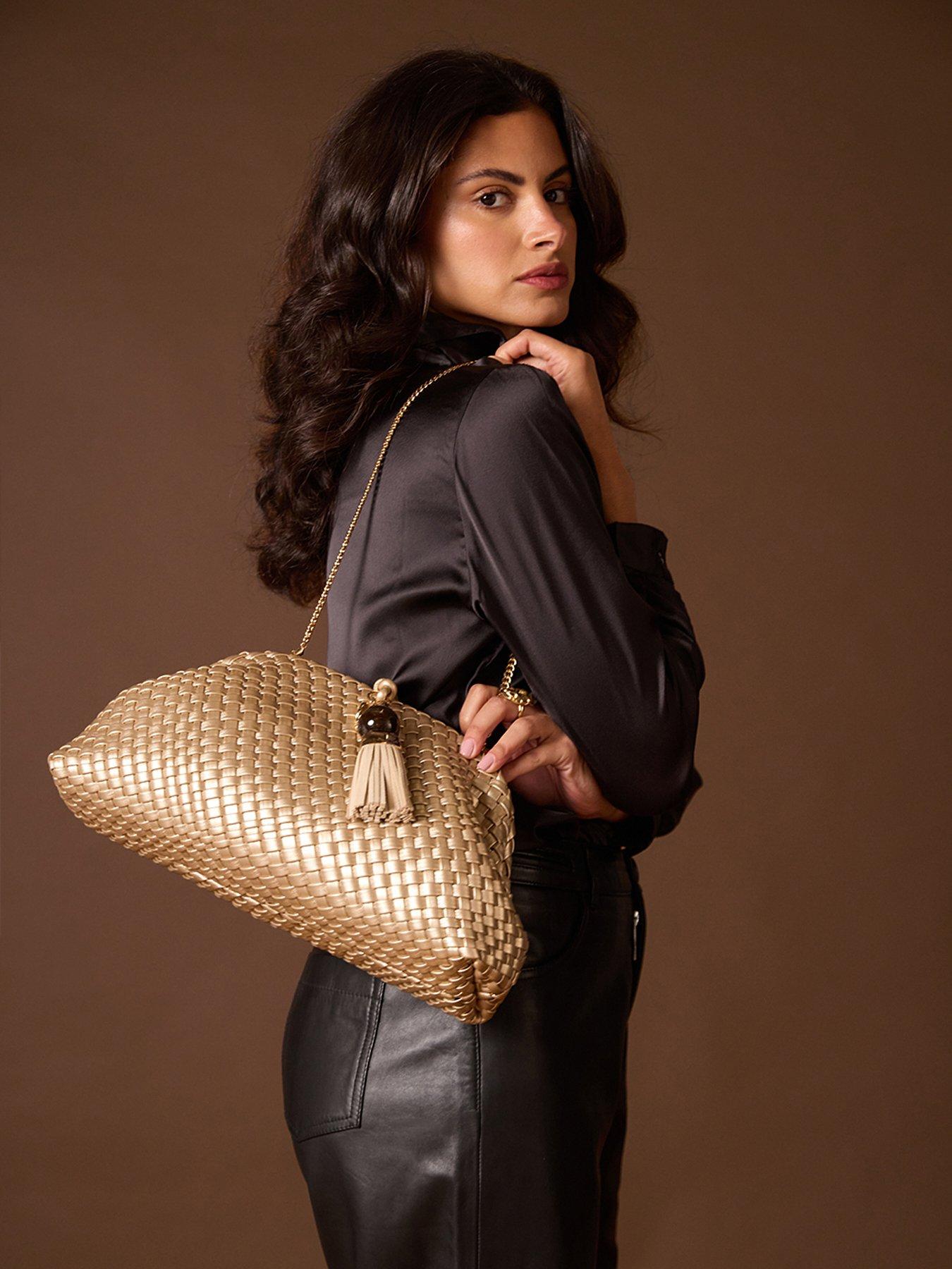 Image 6 of 6 of Luella Grey Womens Indigo Woven Faux Leather Oversized Clutch Bag - Gold
