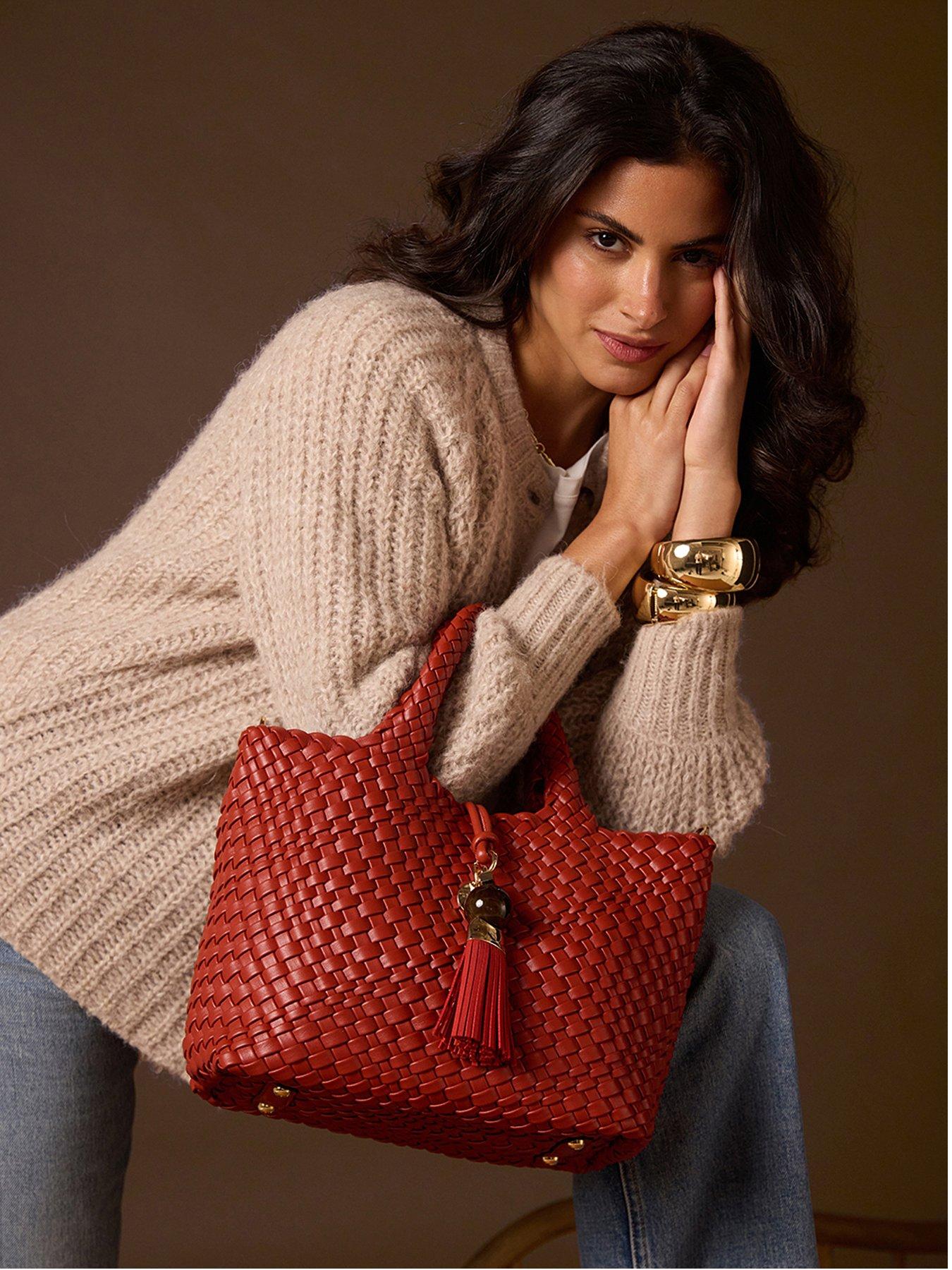 Luella Grey Womens Suky Woven Faux Leather Crossbody Bag, Red, Women