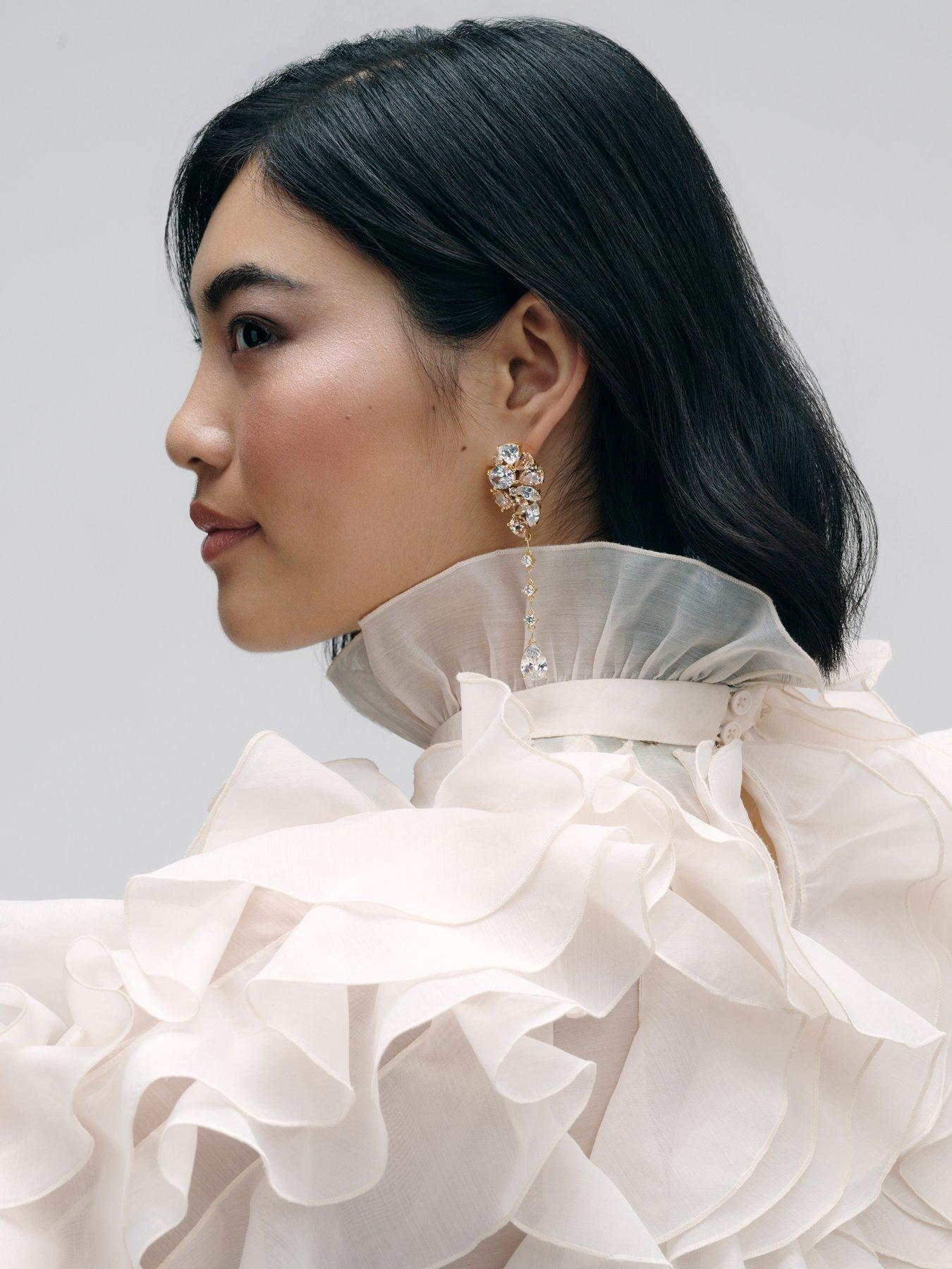 Image 3 of 7 of Cerene VIRE: Crystal Cluster Statement Drop Earrings
