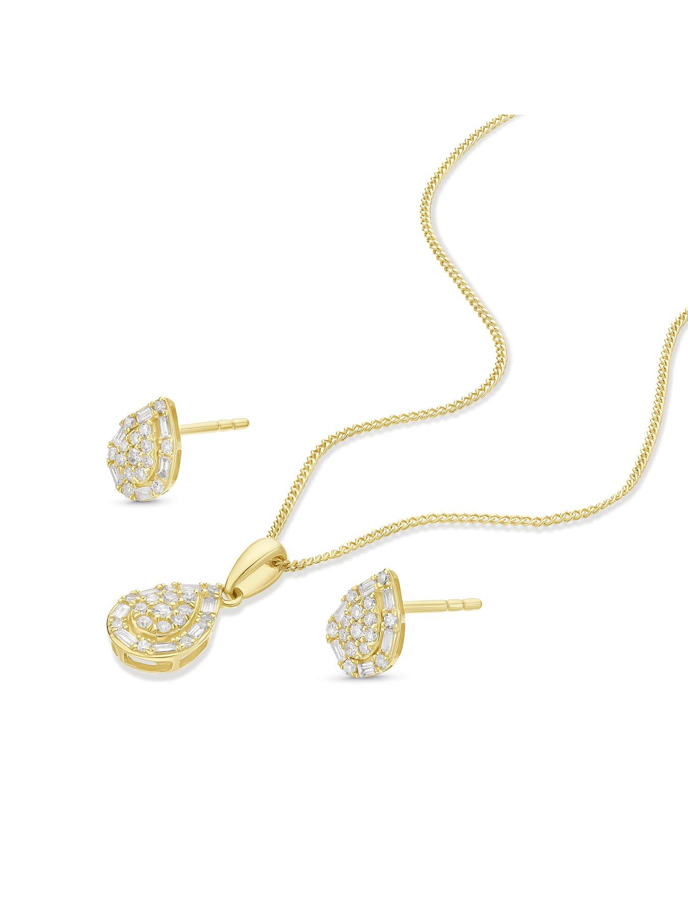 Image 2 of 3 of Ernest Jones 9ct Yellow Gold 0.40ct Diamond Pear Shaped Necklace & Earrings Gift Set