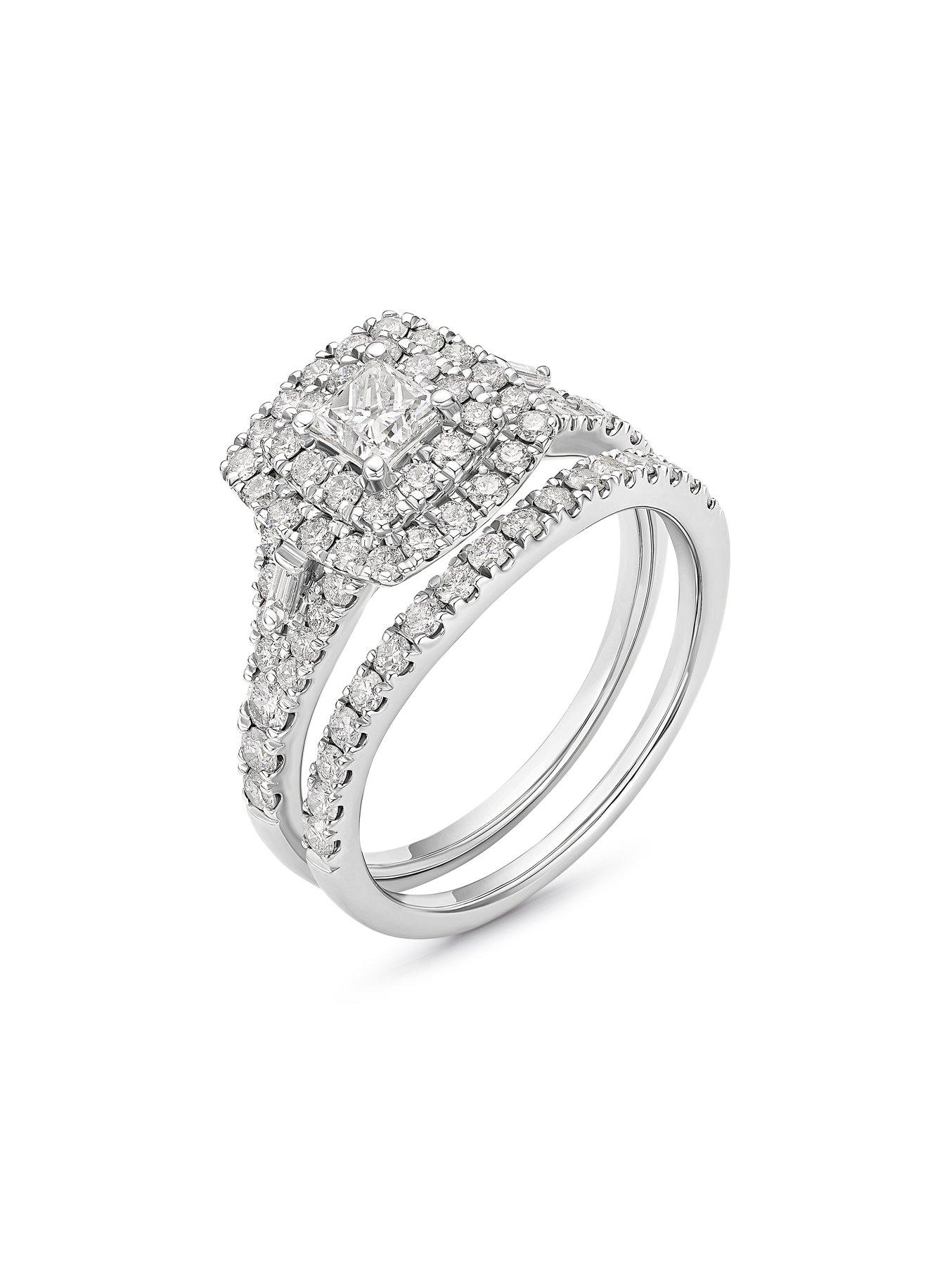 Image 2 of 3 of Ernest Jones Womens Round &amp; Baguette Diamond Cut Engagement Bridal Set - White Gold