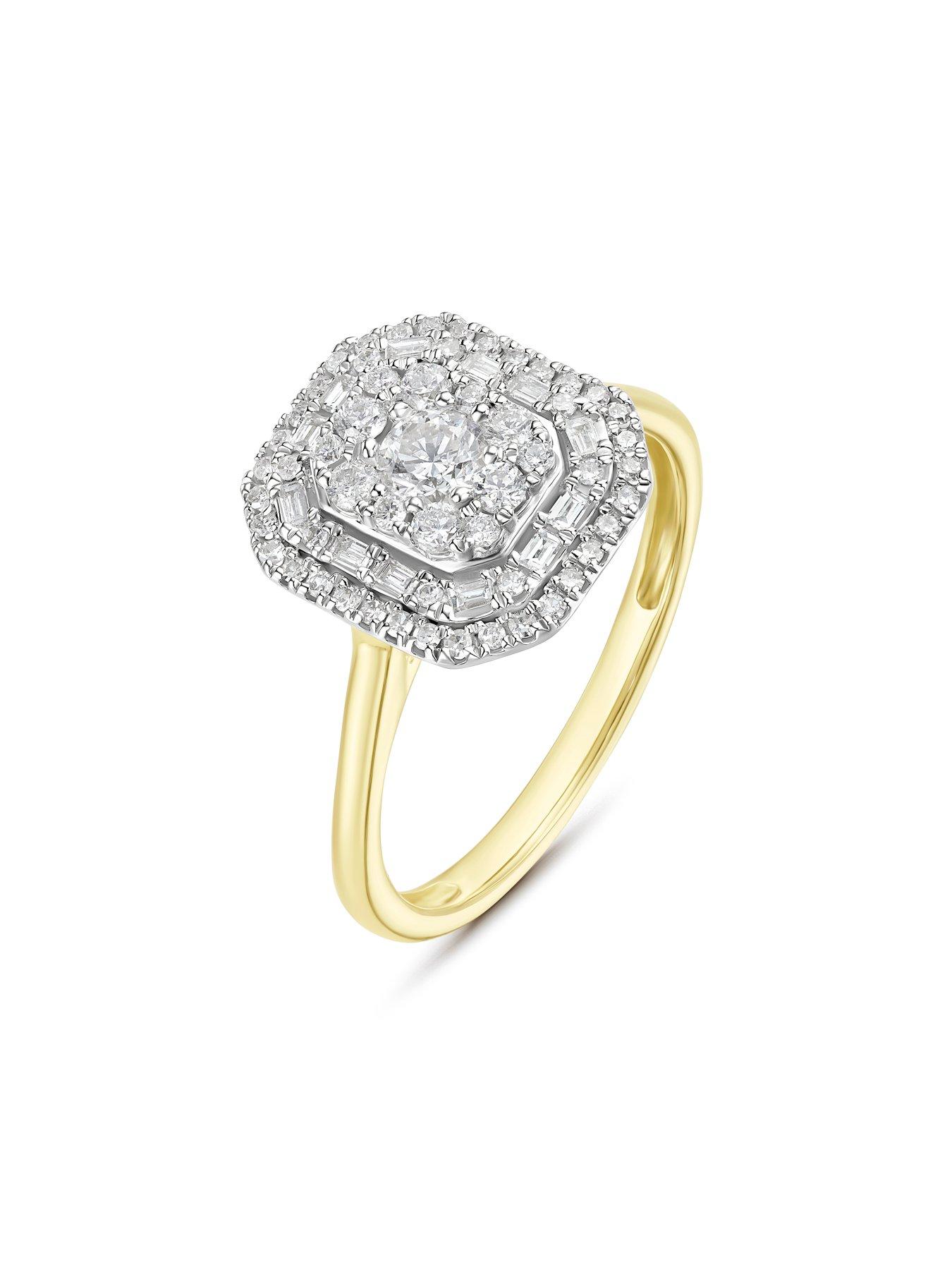 Image 2 of 3 of Ernest Jones Engagement Ring 9ct Yellow Gold Round & Baguette Cut Cluster 0.50ct Diamond Ring
