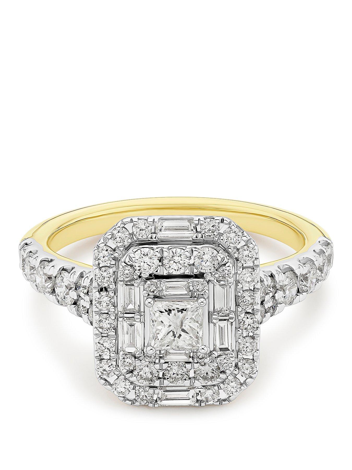 Image 1 of 3 of Ernest Jones Engagement Ring 18ct Yellow Gold Princess Cut & Round Certified Cluster 1ct Diamond Ring