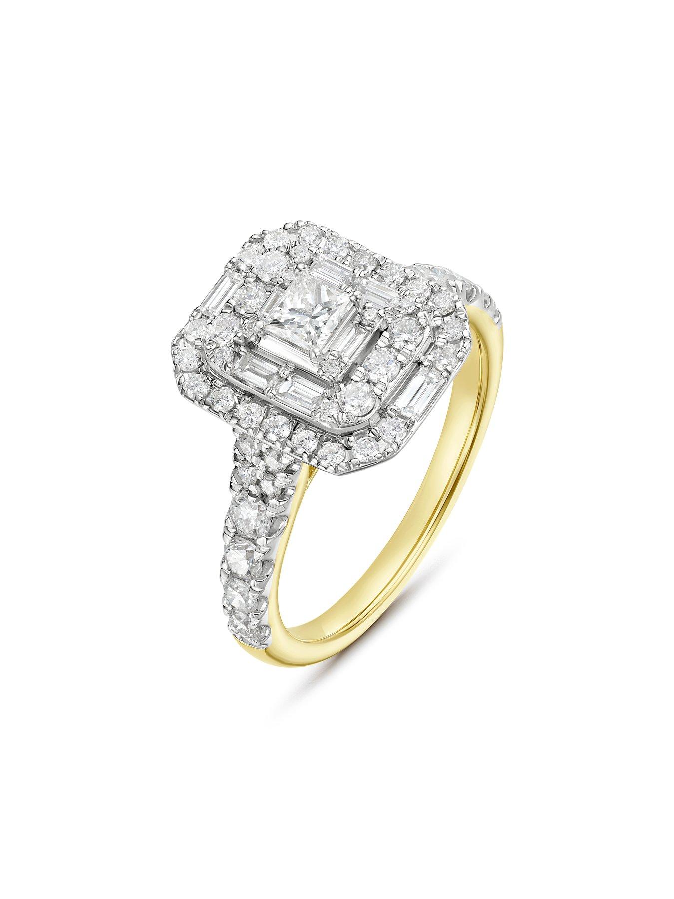 Image 2 of 3 of Ernest Jones Engagement Ring 18ct Yellow Gold Princess Cut & Round Certified Cluster 1ct Diamond Ring