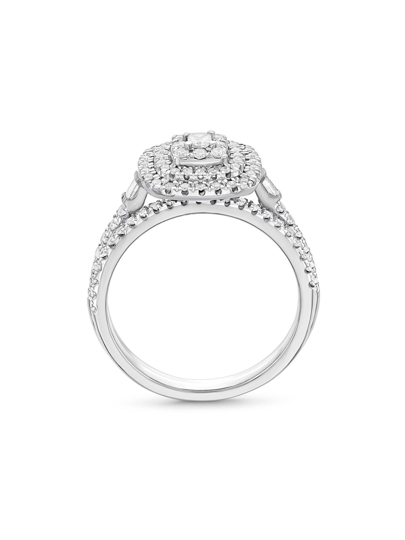 Image 3 of 3 of Ernest Jones Engagement Ring 9ct White Gold Princess Cut & Round 0.50ct Diamond Bridal Set