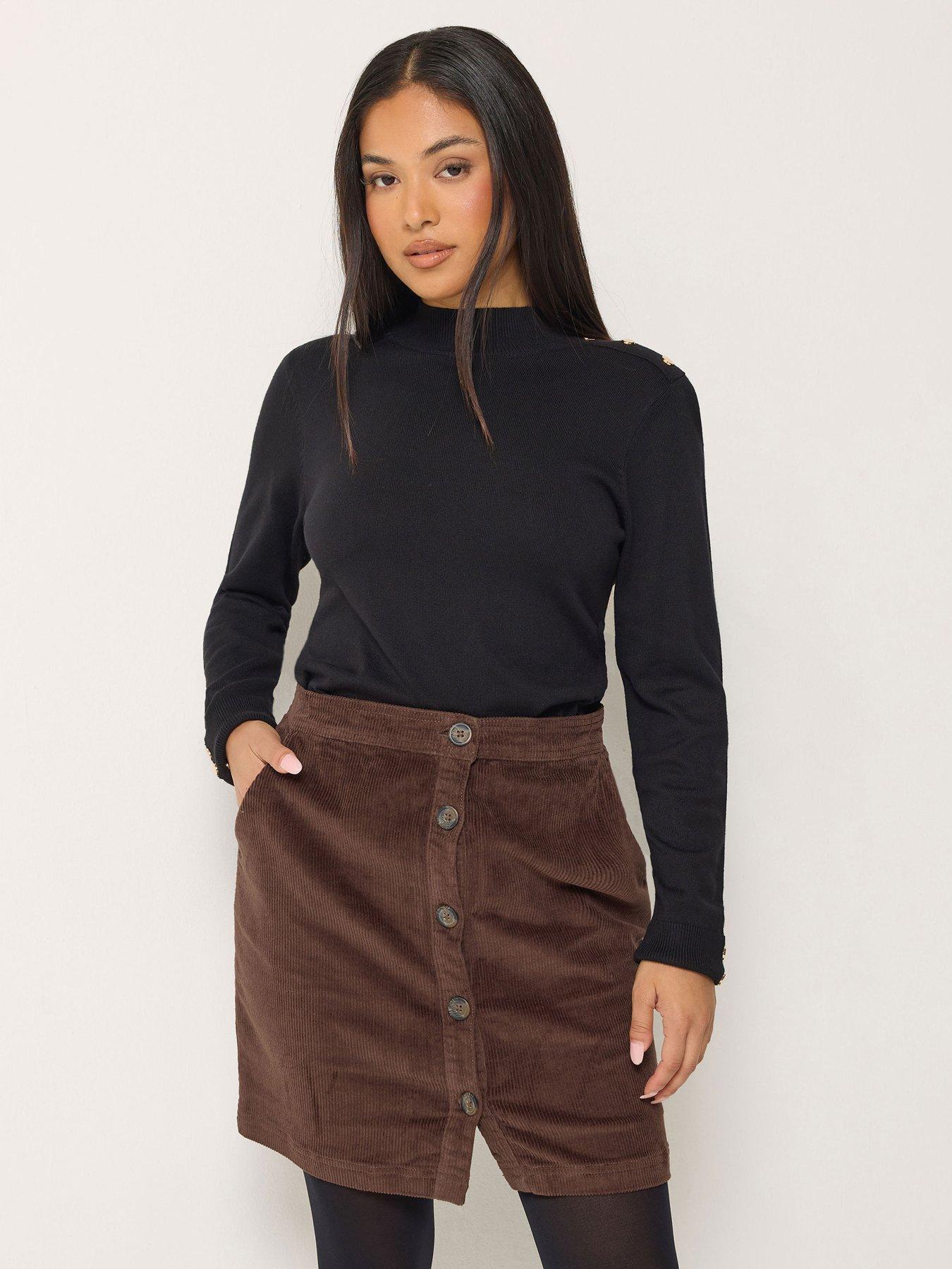 Image 1 of 4 of M&Co Petite Petite Button Front Cotton Corduroy Mini Skirt