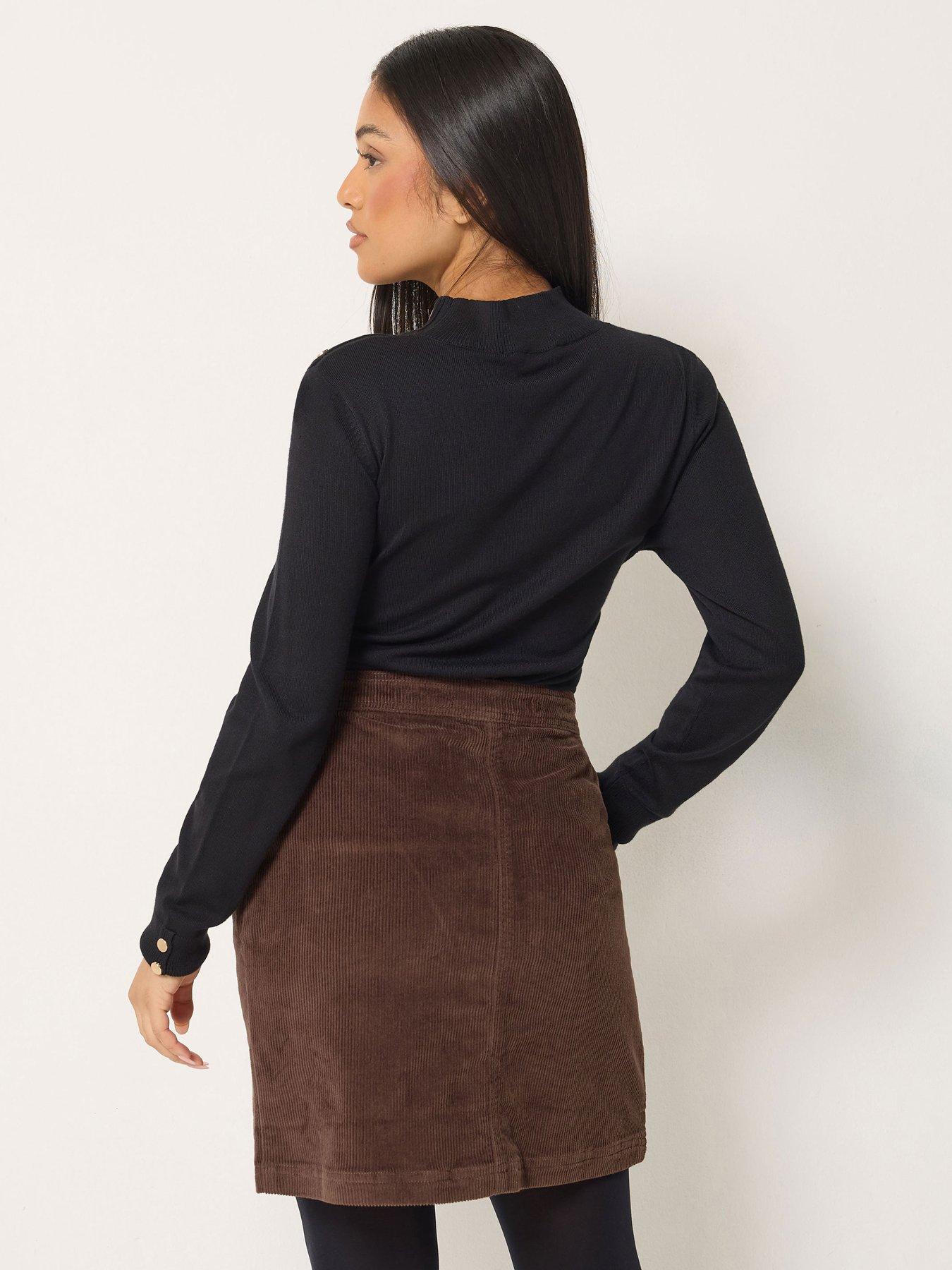 Image 2 of 4 of M&Co Petite Petite Button Front Cotton Corduroy Mini Skirt