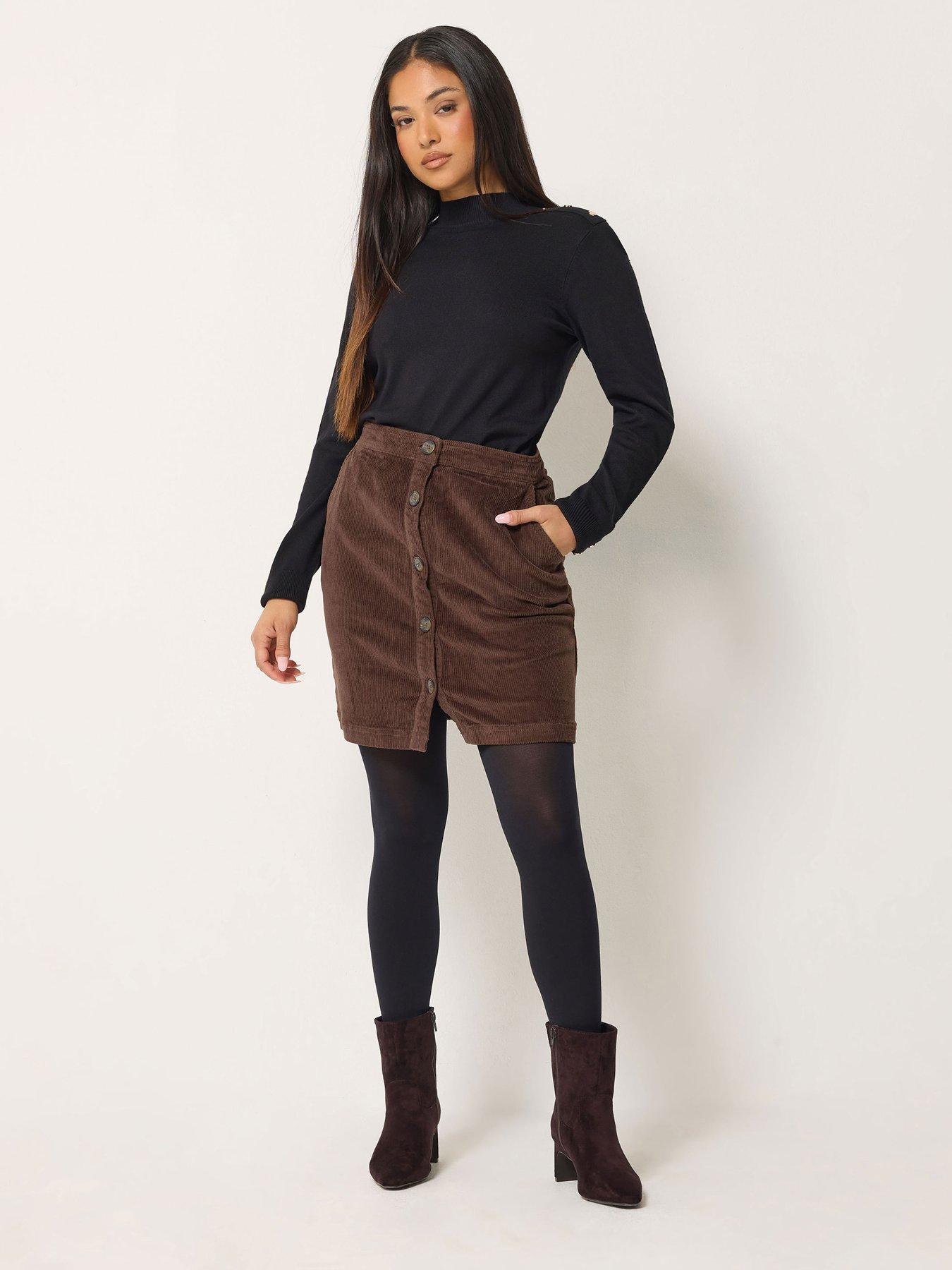 Image 3 of 4 of M&Co Petite Petite Button Front Cotton Corduroy Mini Skirt