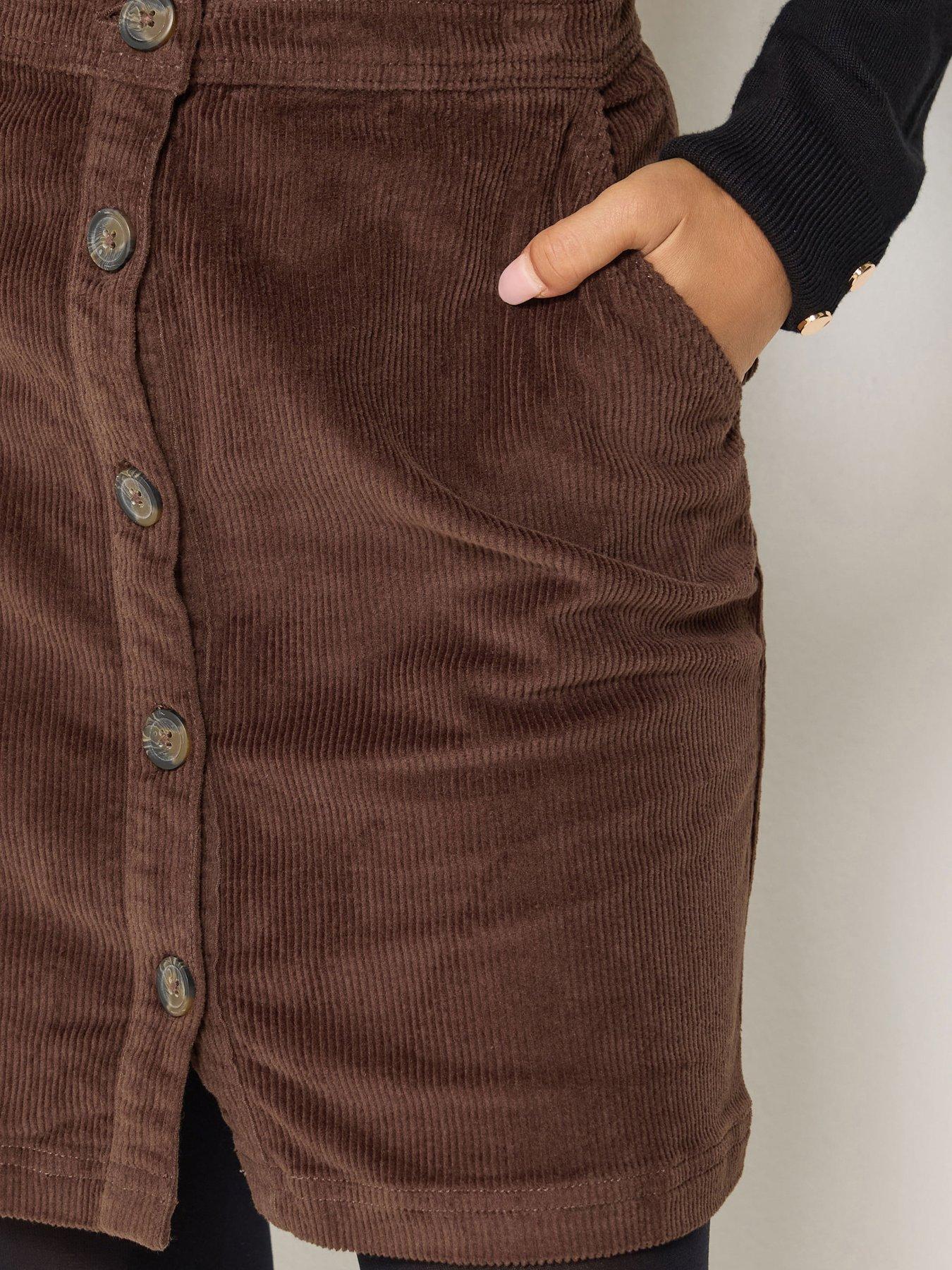 Image 4 of 4 of M&Co Petite Petite Button Front Cotton Corduroy Mini Skirt