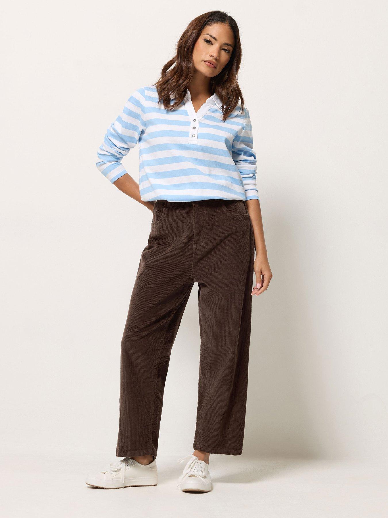 Image 3 of 4 of M&Co Petite Petite Corduroy Barrel Leg Trouser 27"