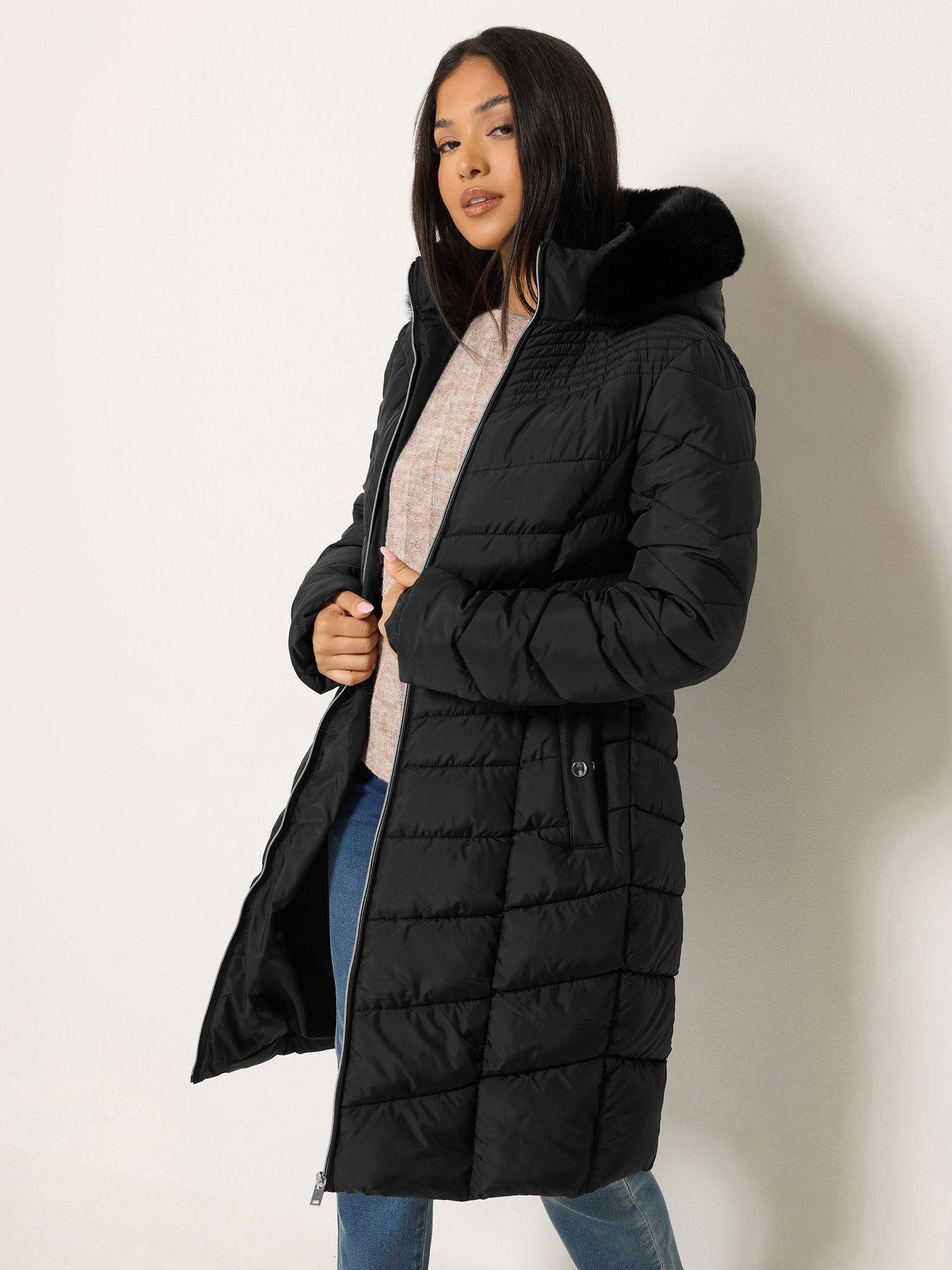 Image 1 of 4 of M&Co Petite Petite Faux Fur Trim Padded Coat
