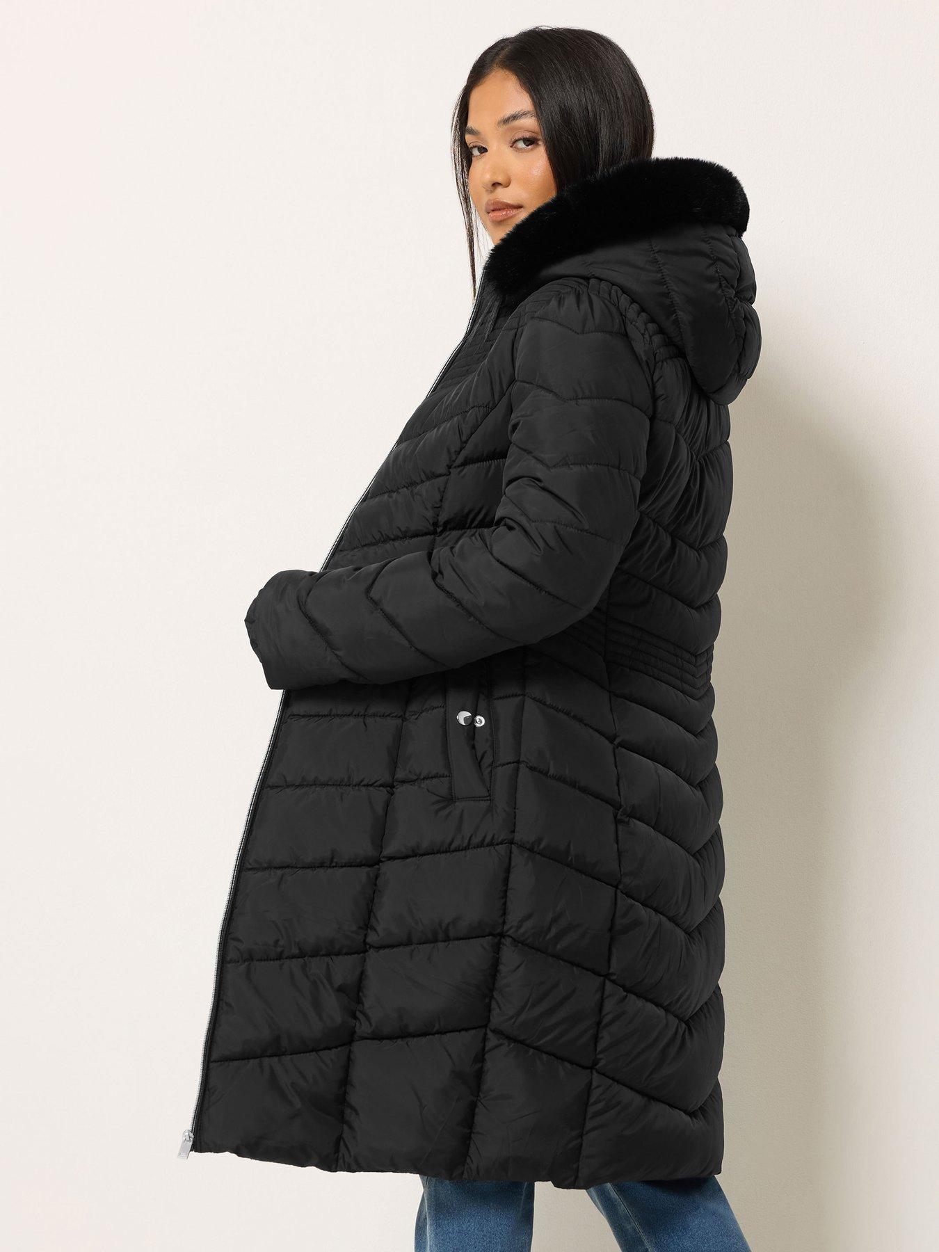 Image 2 of 4 of M&Co Petite Petite Faux Fur Trim Padded Coat