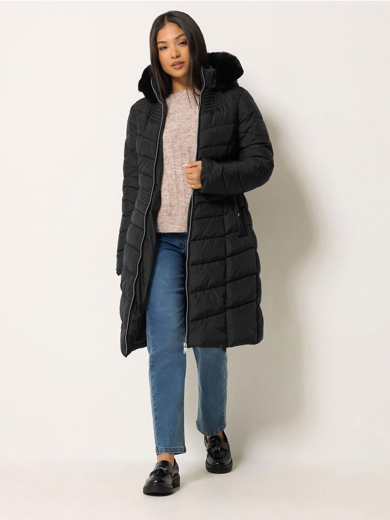 Image 3 of 4 of M&Co Petite Petite Faux Fur Trim Padded Coat