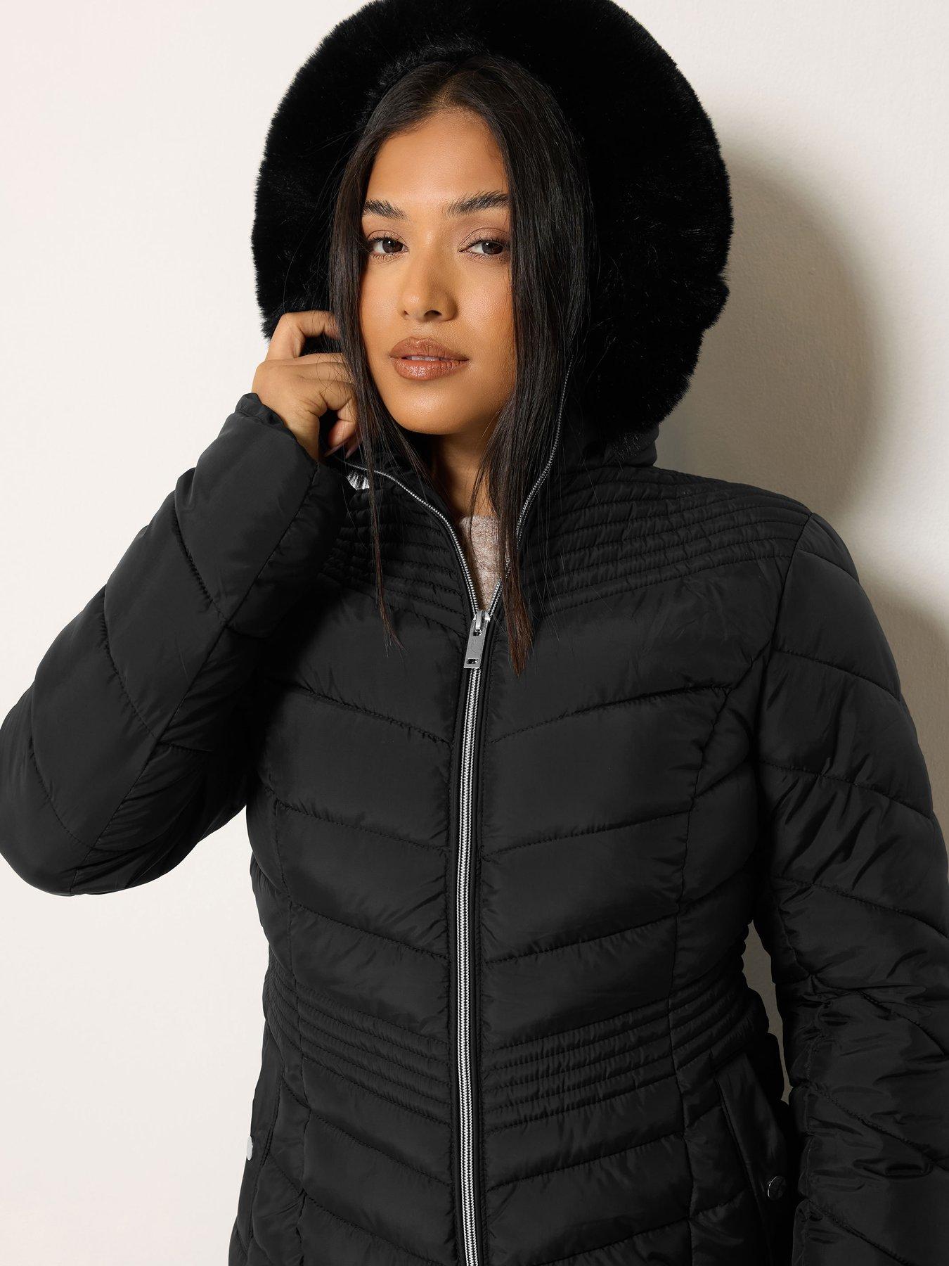Image 4 of 4 of M&Co Petite Petite Faux Fur Trim Padded Coat