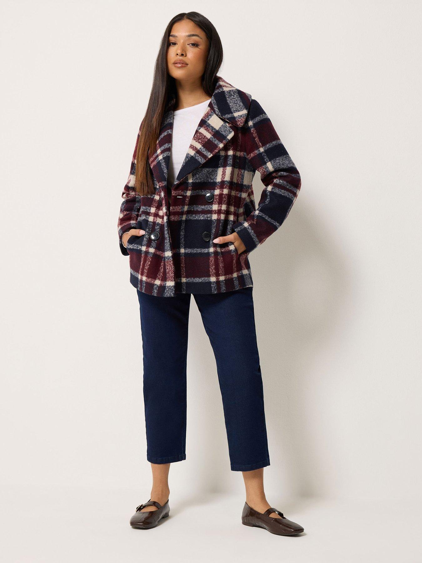 Image 3 of 4 of M&Co Petite Petite Check Peacoat