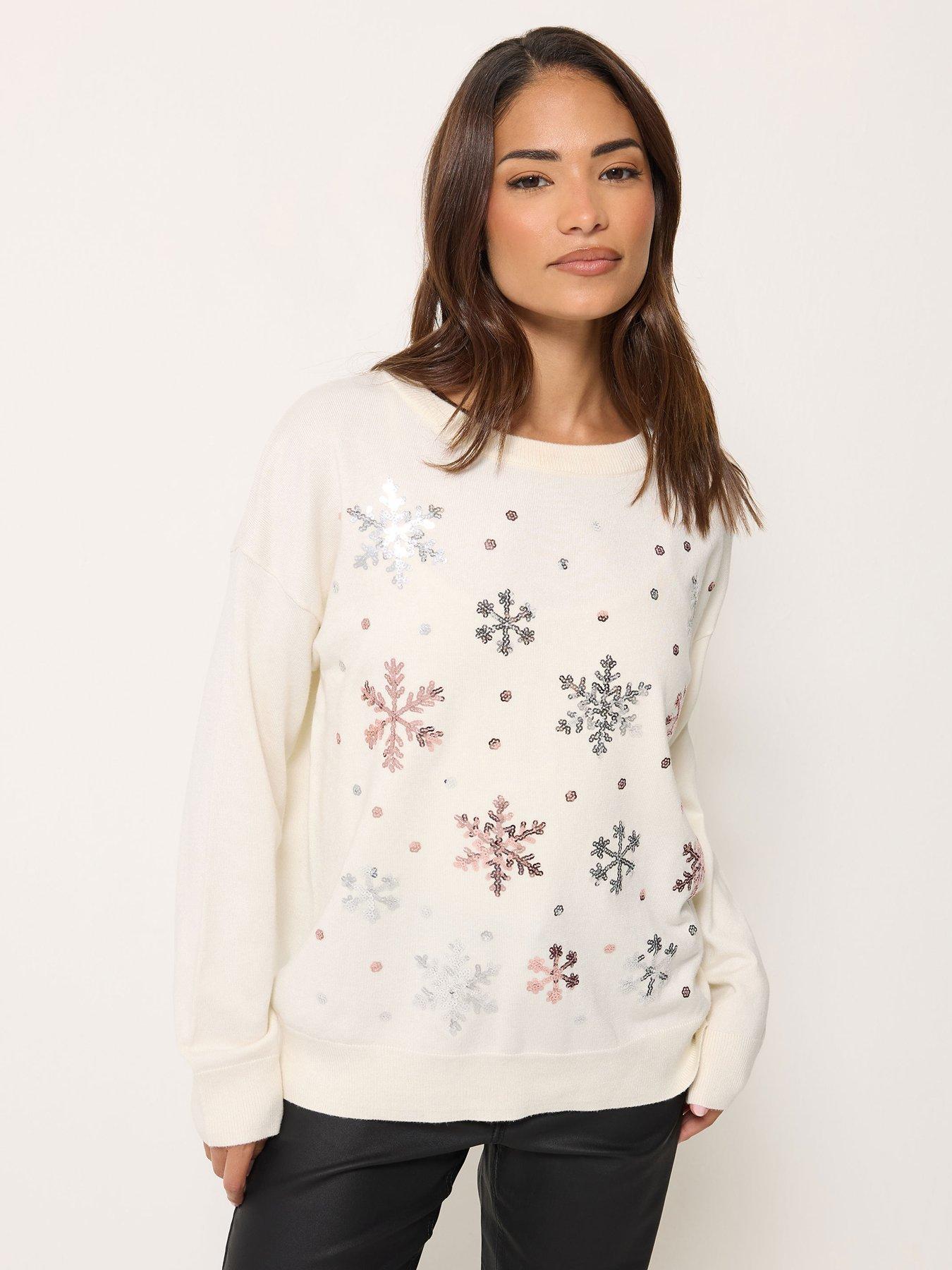 Image 1 of 4 of M&Co Petite Petite Sequin Snowflake Christmas Jumper