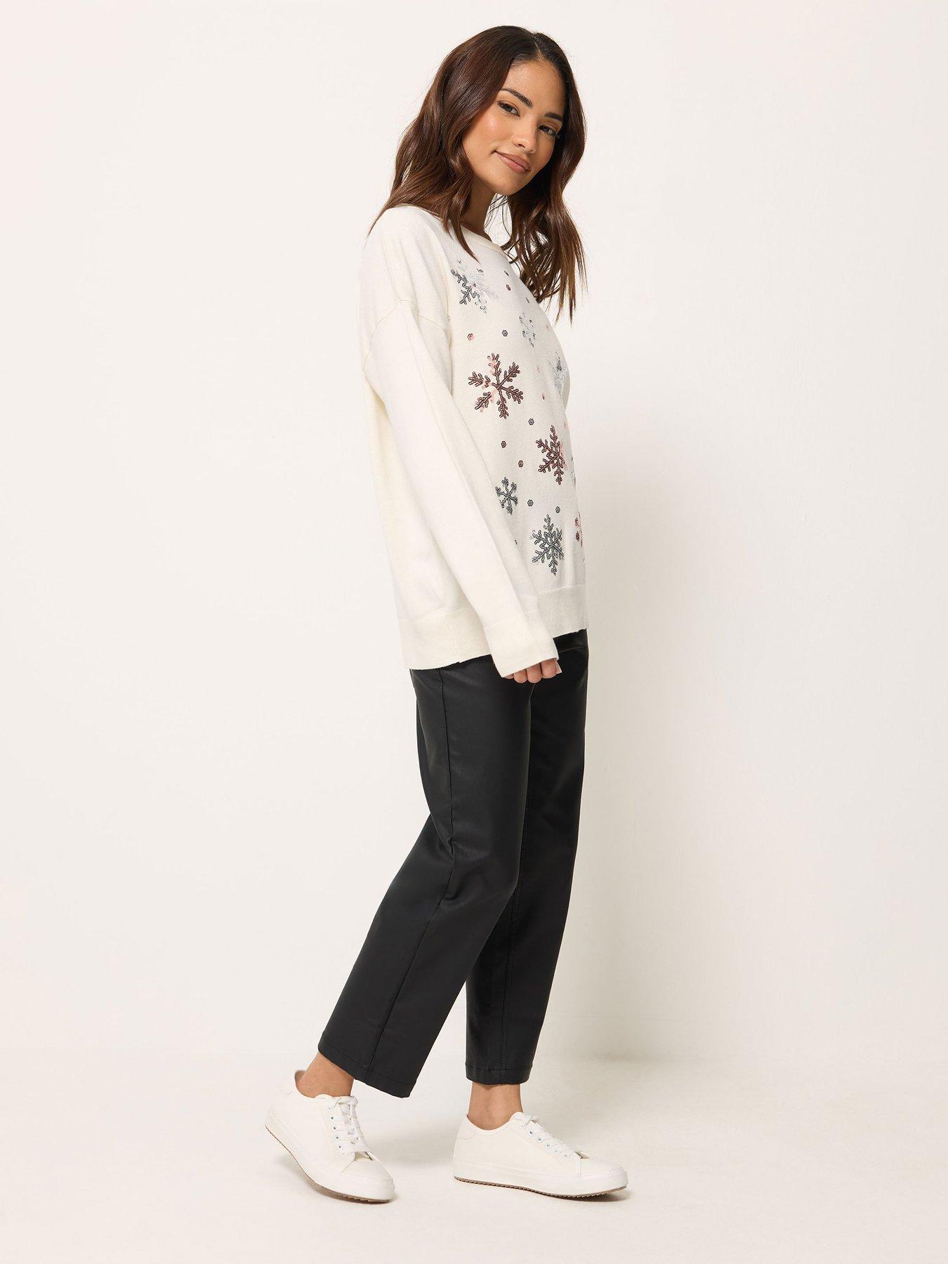 Image 3 of 4 of M&Co Petite Petite Sequin Snowflake Christmas Jumper