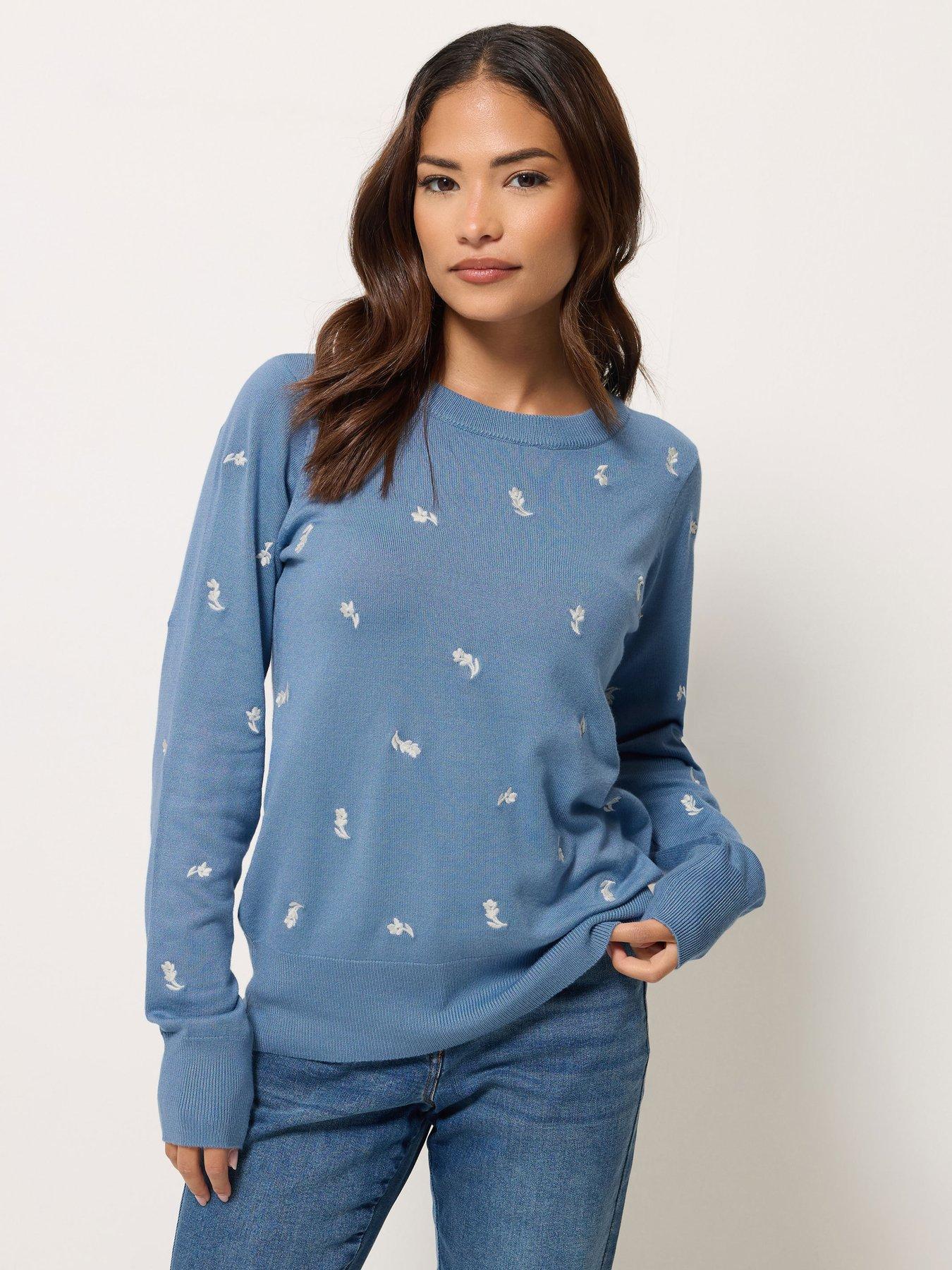 Image 1 of 4 of M&Co Petite Petite Ditsy Floral Embroidered Jumper