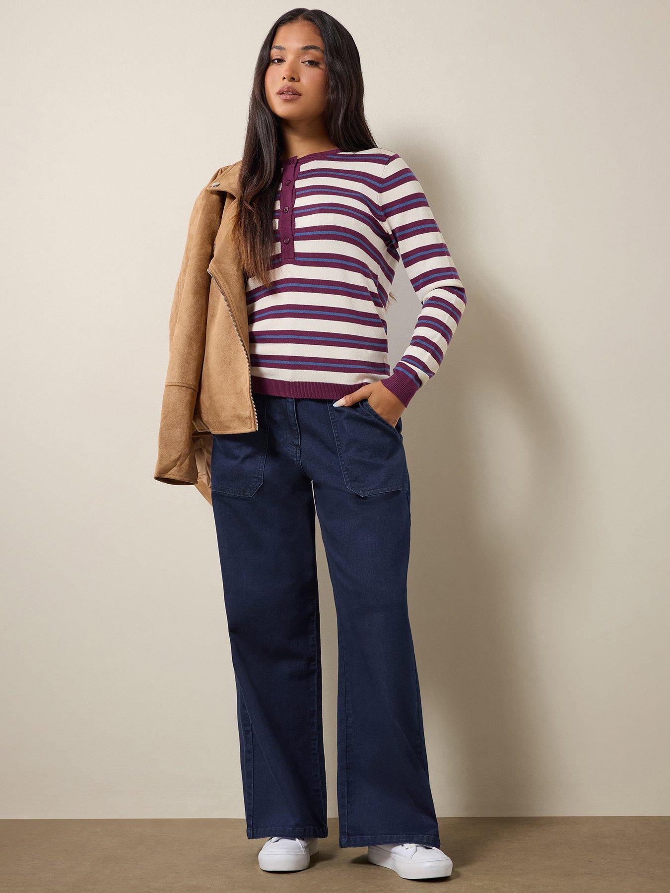 Image 1 of 4 of M&Co Petite Petite Stripe Henley Jumper