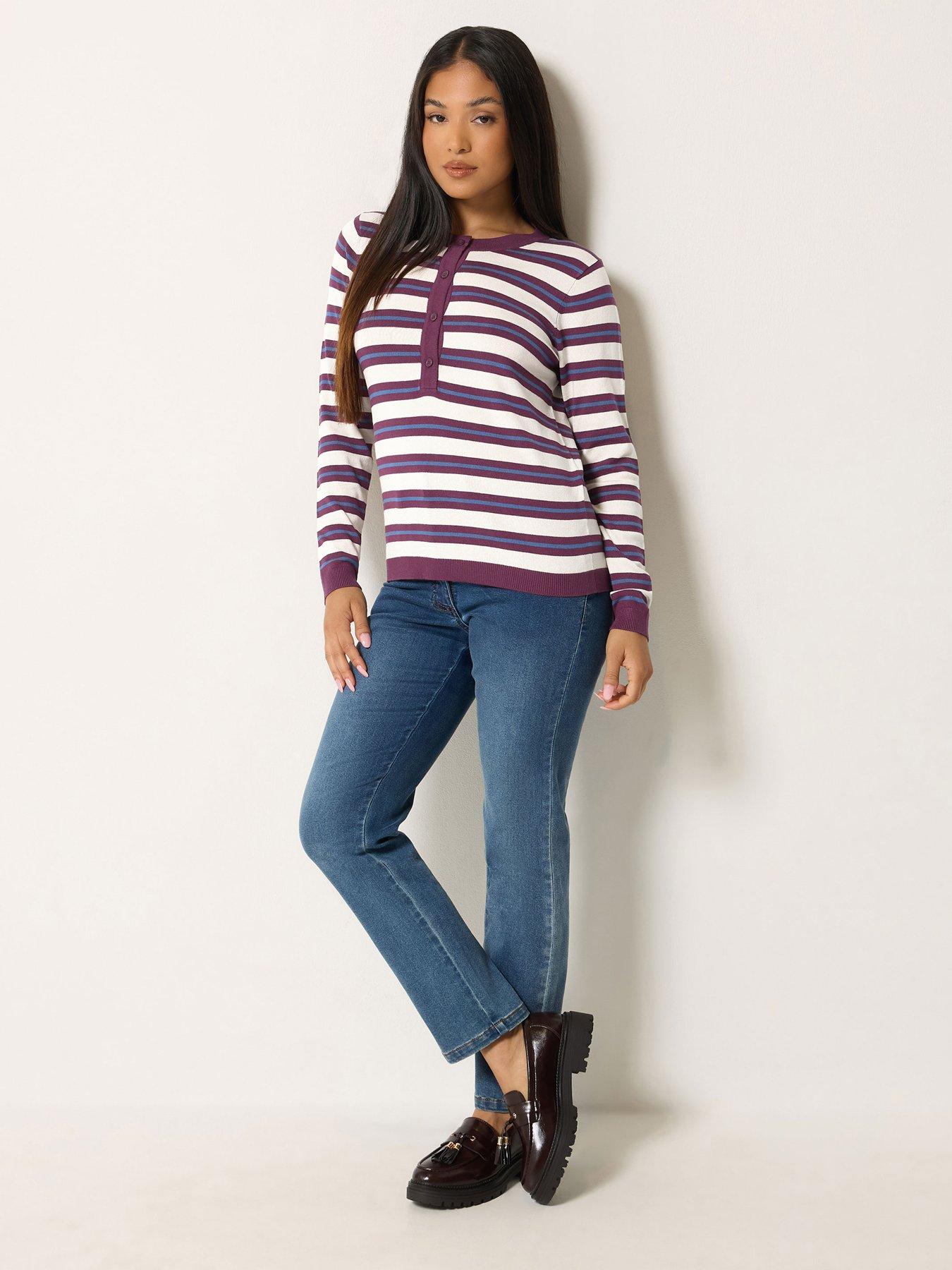 Image 3 of 4 of M&Co Petite Petite Stripe Henley Jumper