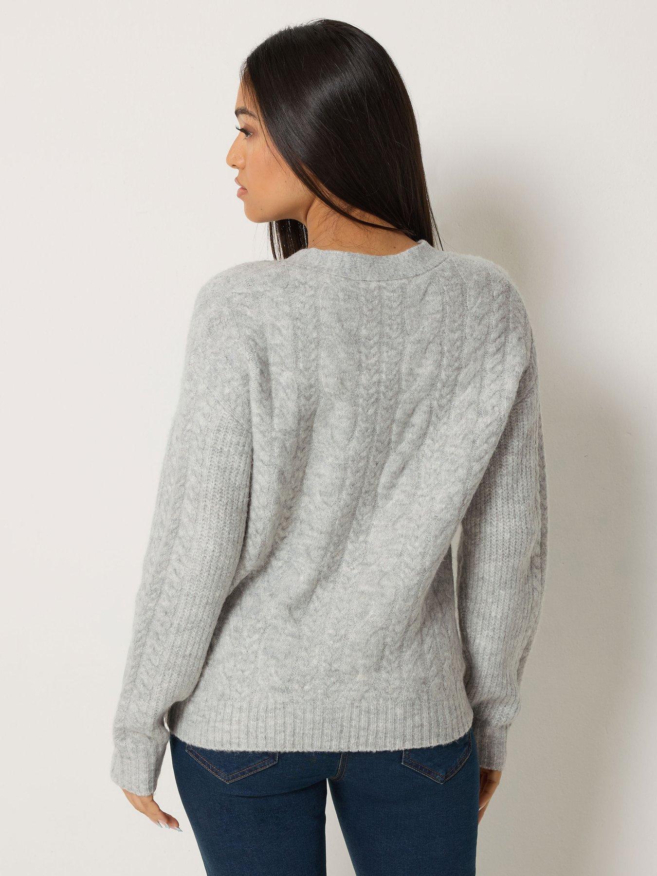 Image 2 of 4 of M&Co Petite Petite Cable Knit V-neck Cardigan
