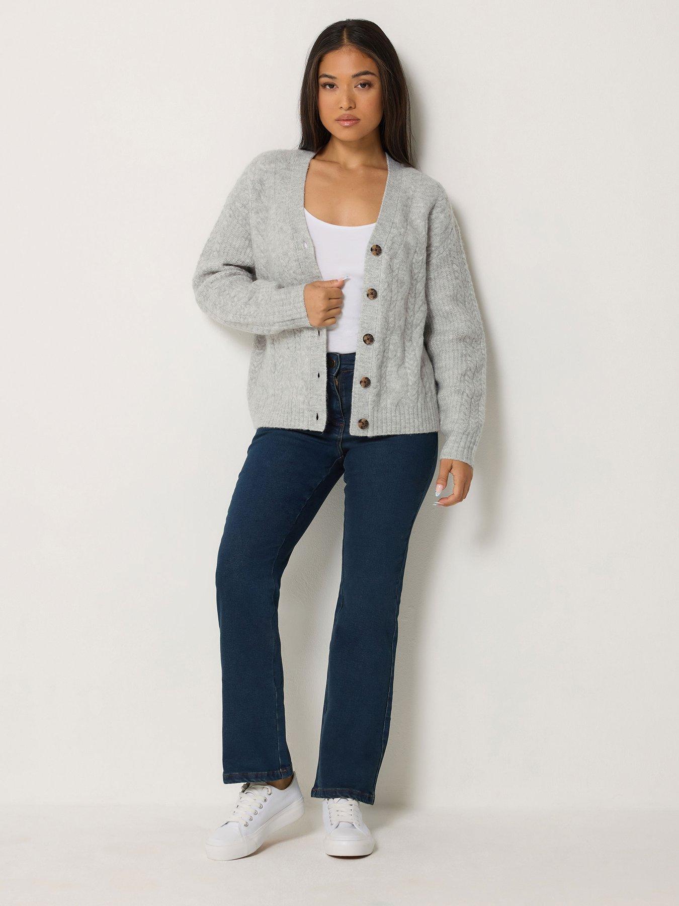 Image 3 of 4 of M&Co Petite Petite Cable Knit V-neck Cardigan