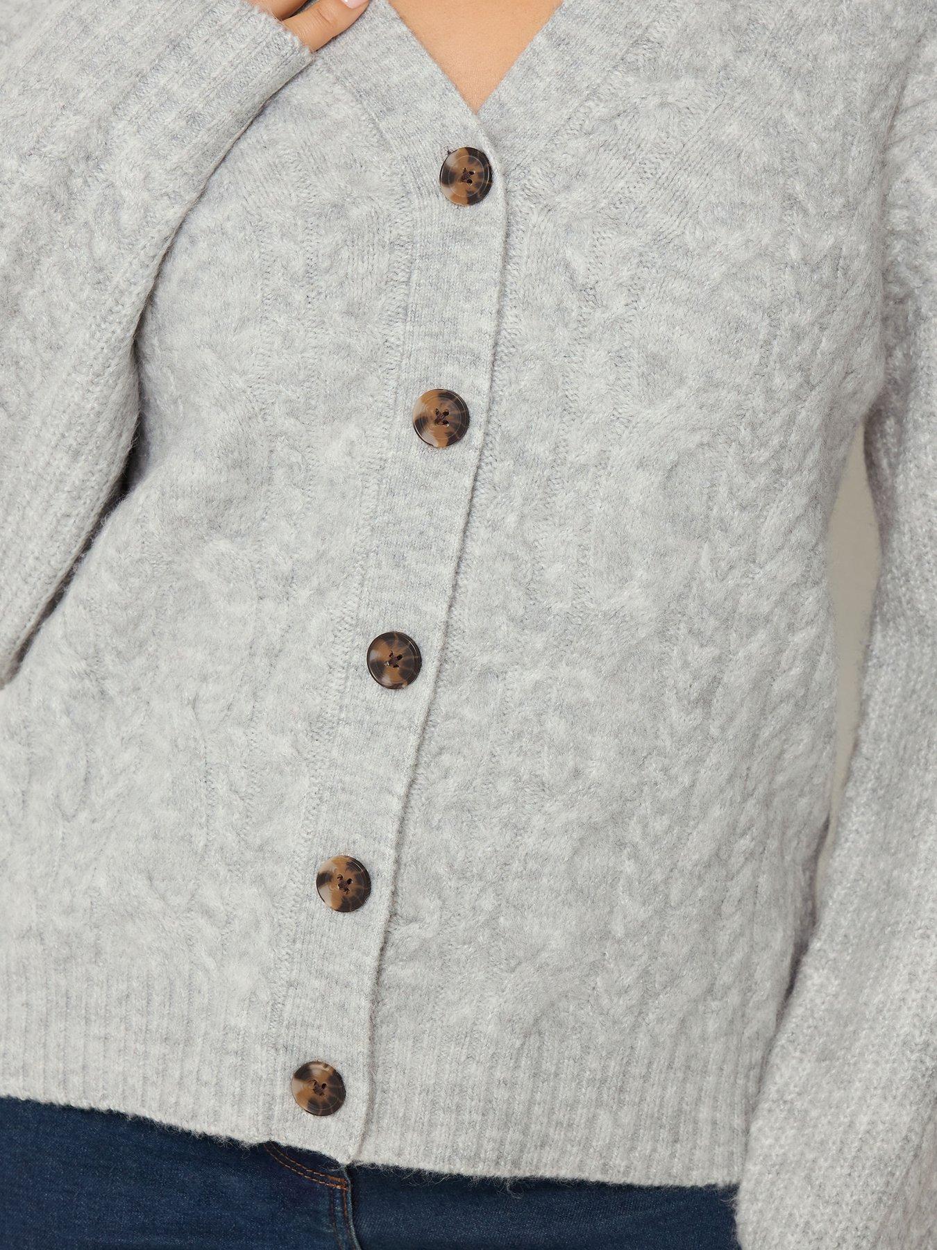 Image 4 of 4 of M&Co Petite Petite Cable Knit V-neck Cardigan