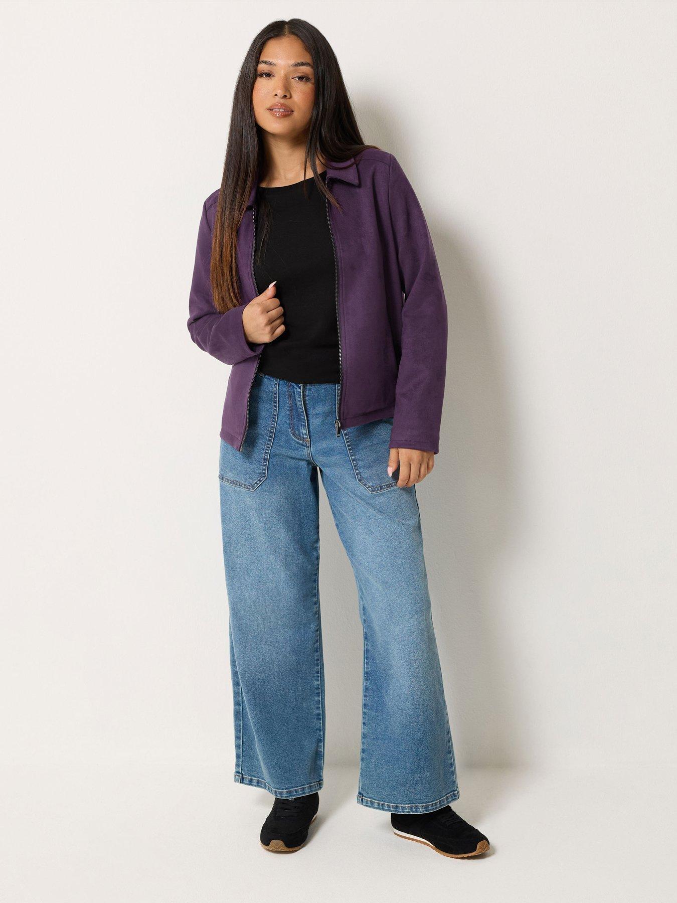 Image 3 of 4 of M&Co Petite Petite Faux Suede Bomber Jacket