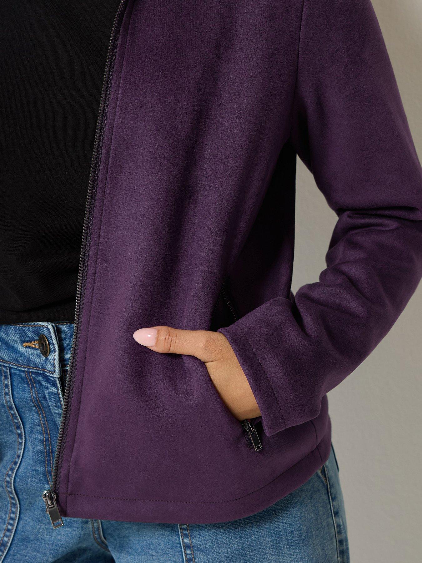 Image 4 of 4 of M&Co Petite Petite Faux Suede Bomber Jacket