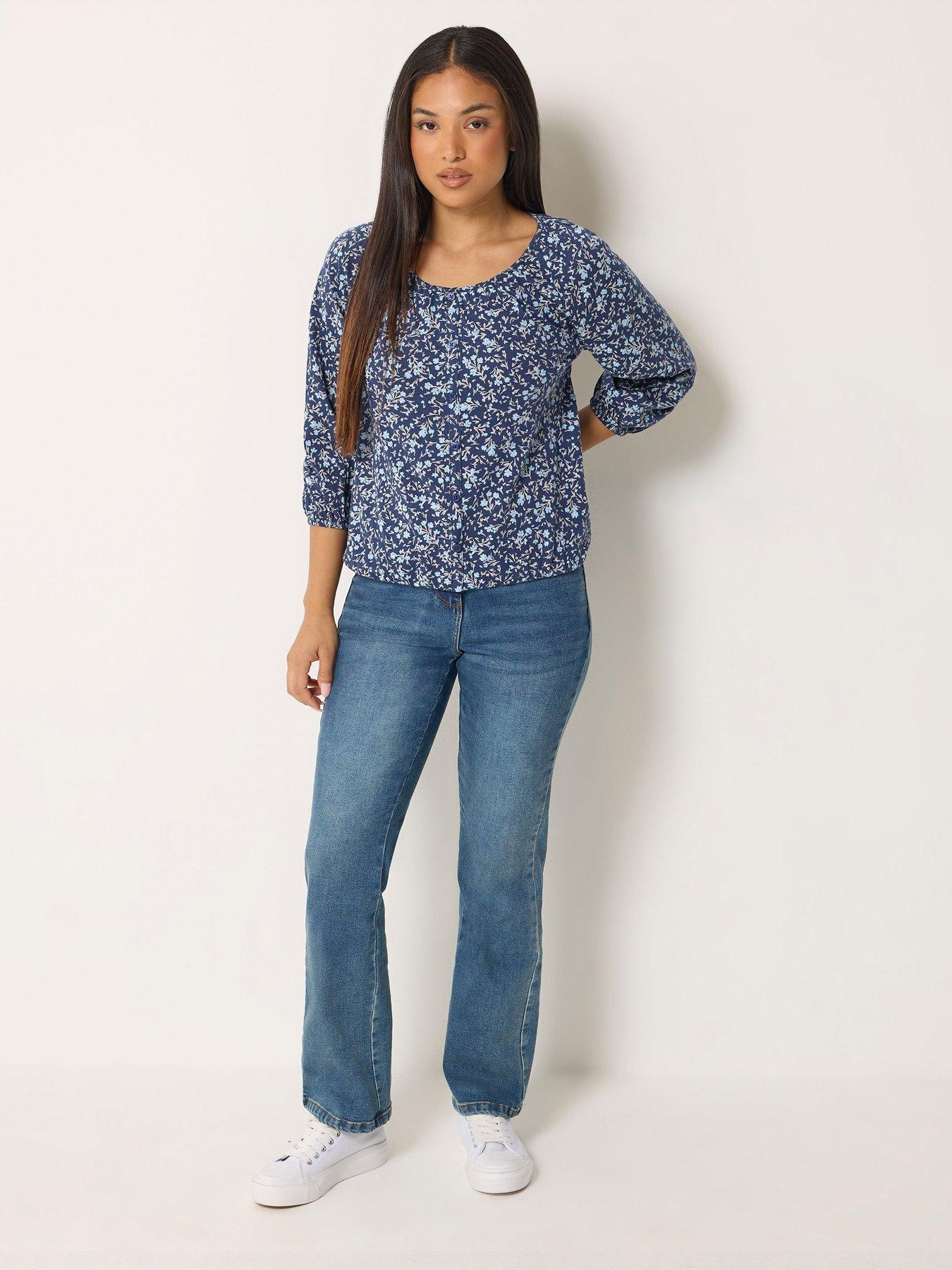 Image 3 of 4 of M&Co Petite Petite Ditsy Floral Print Button Through Cotton Blouse