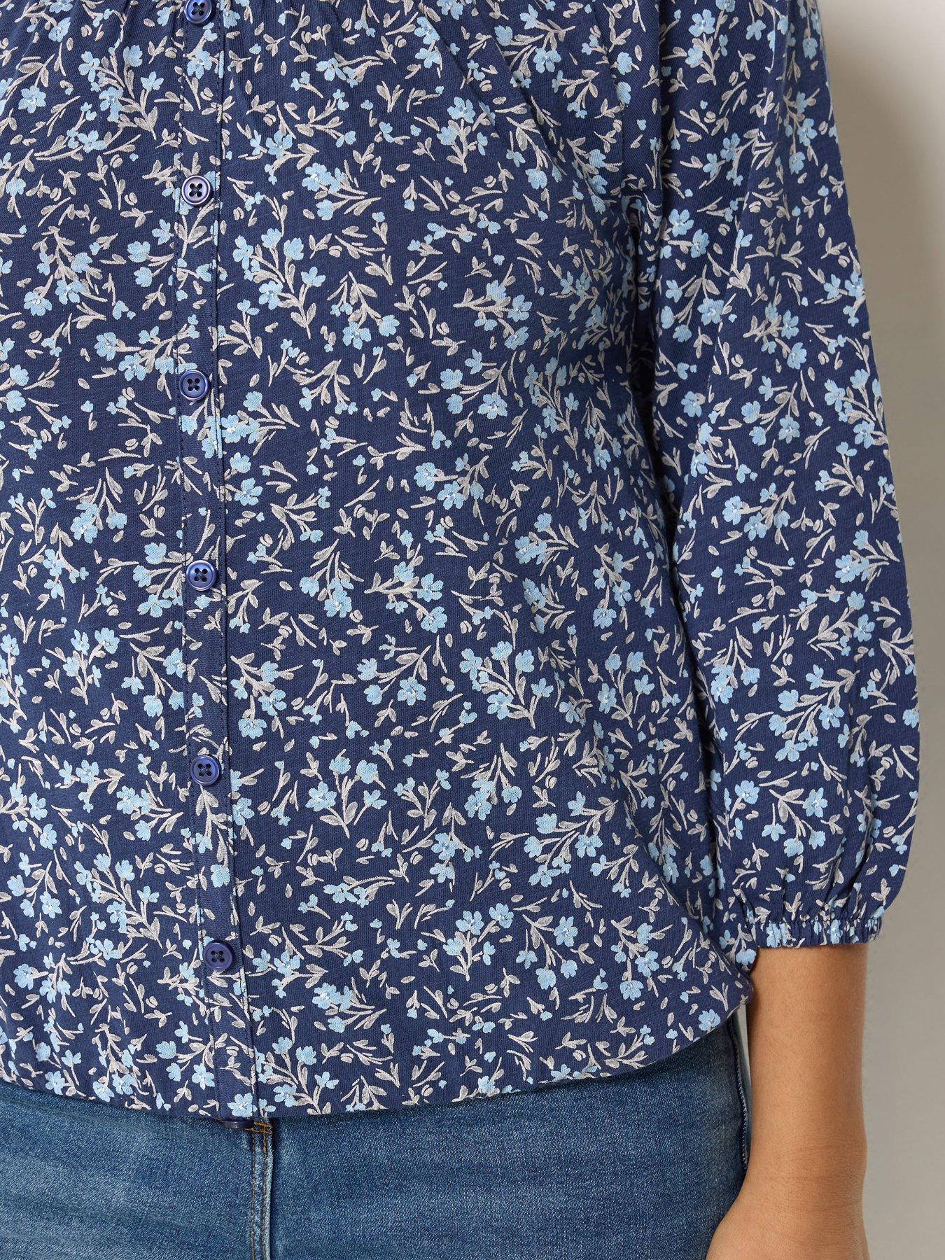 Image 4 of 4 of M&Co Petite Petite Ditsy Floral Print Button Through Cotton Blouse