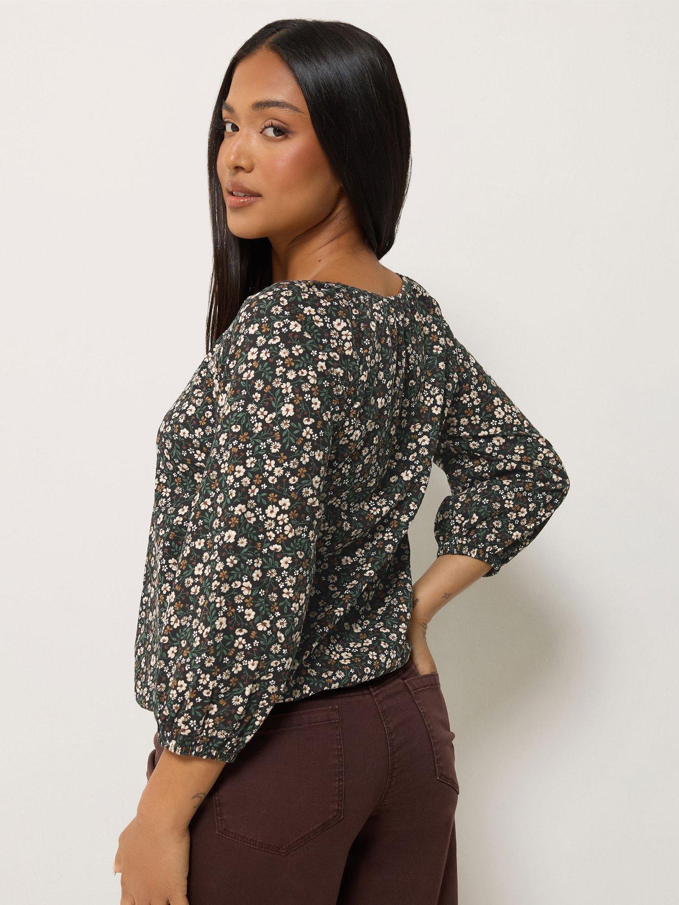 Image 2 of 4 of M&Co Petite Petite Ditsy Floral Button Through Cotton Blouse