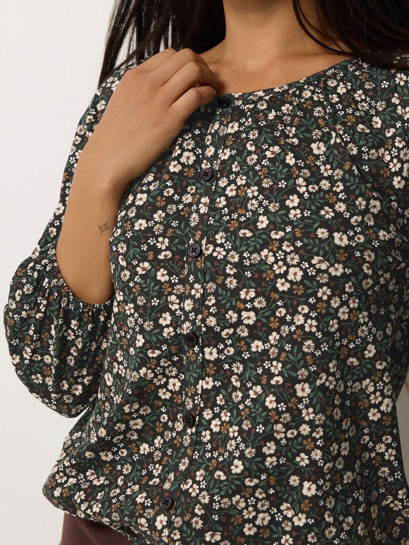 Image 4 of 4 of M&Co Petite Petite Ditsy Floral Button Through Cotton Blouse
