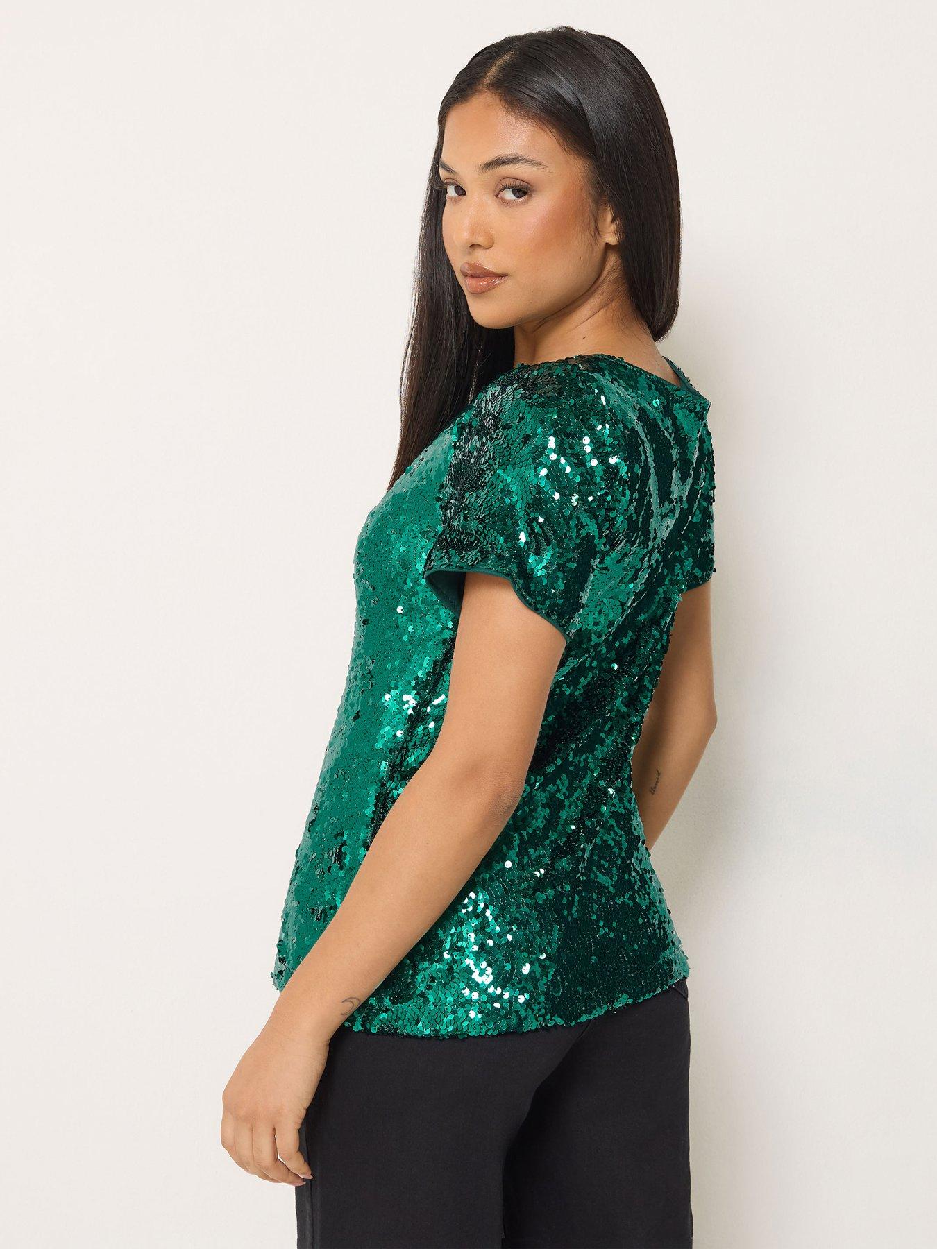 Image 2 of 4 of M&Co Petite Womens Petite Layered Sequin Top - Grey