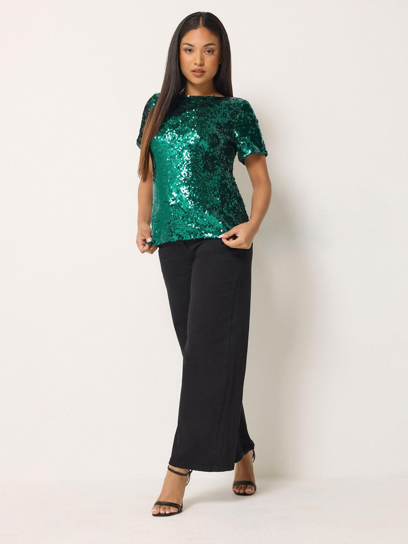 Image 3 of 4 of M&Co Petite Womens Petite Layered Sequin Top - Grey