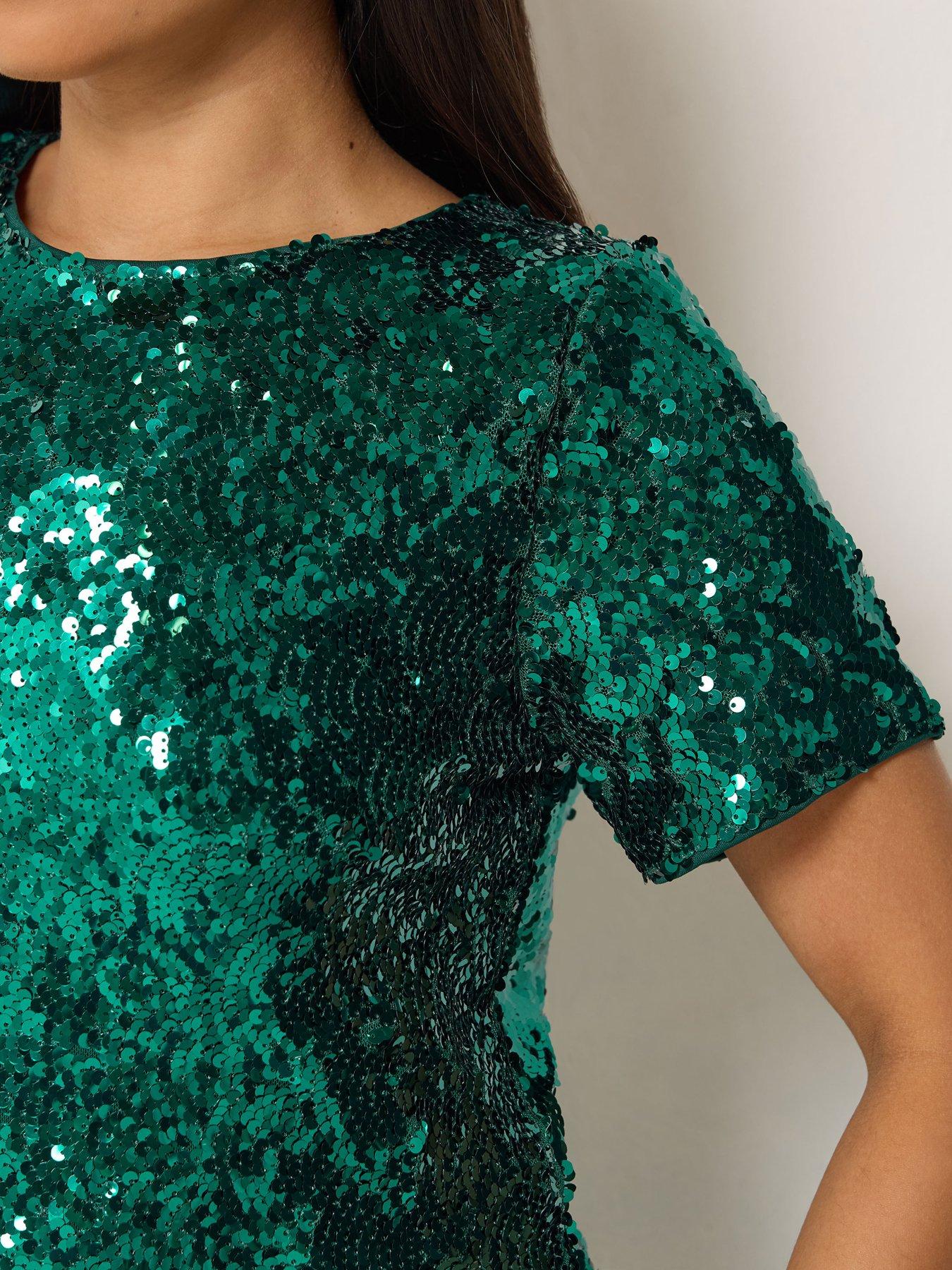 Image 4 of 4 of M&Co Petite Womens Petite Layered Sequin Top - Grey
